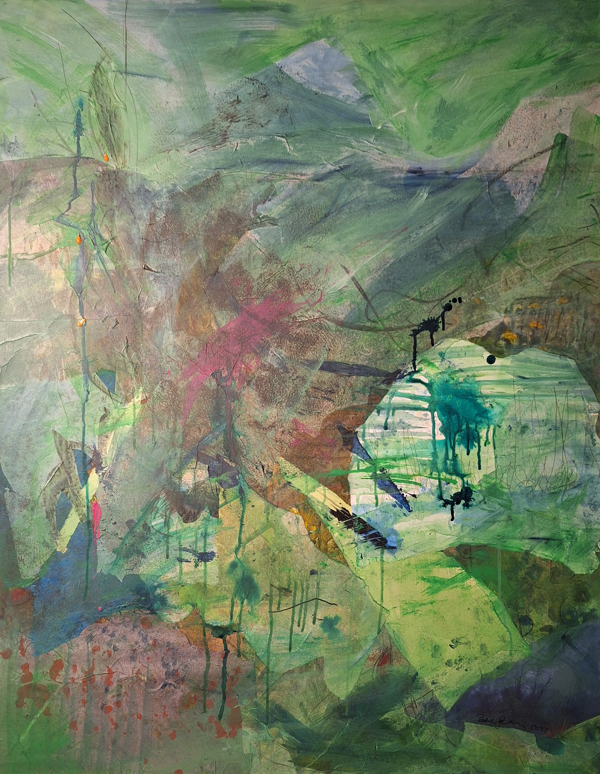 ohne Titel, Papierschichtungen, Acryl, 80x96 cm, 2020