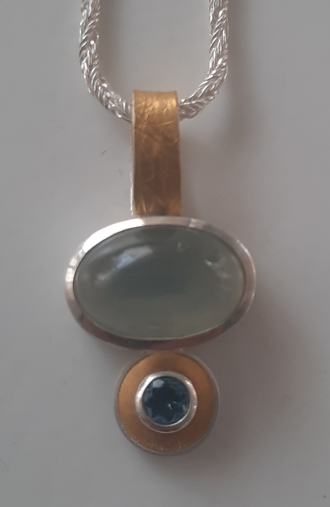 Anhänger, 925 Silber, Feingold, Prehnit, Turmalin