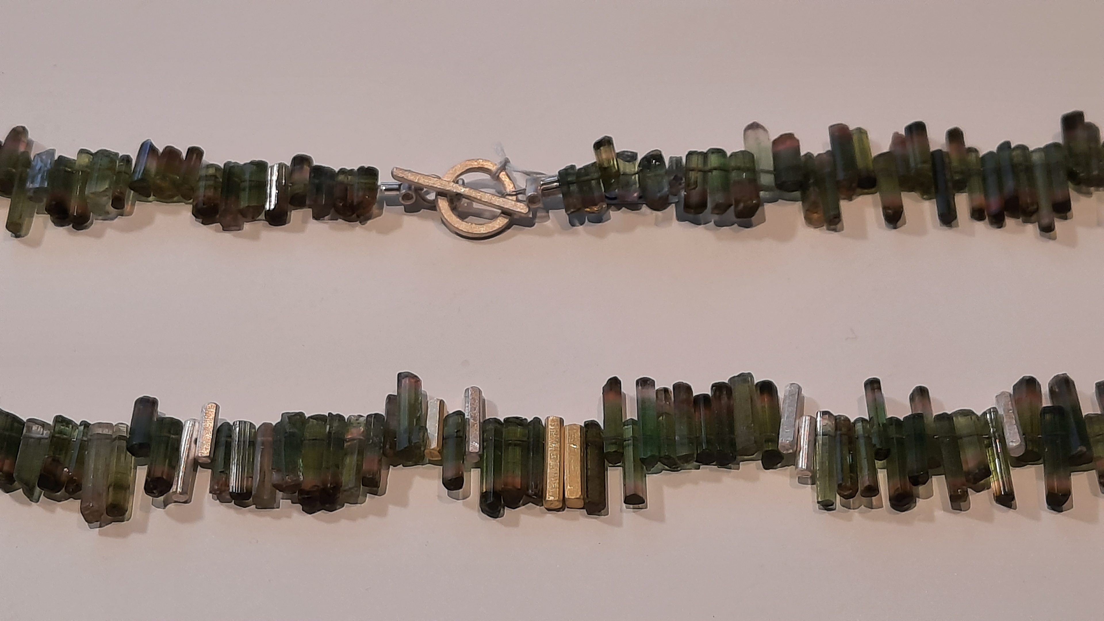 Kette, 935 Silber, 585 Gold, Turmaline