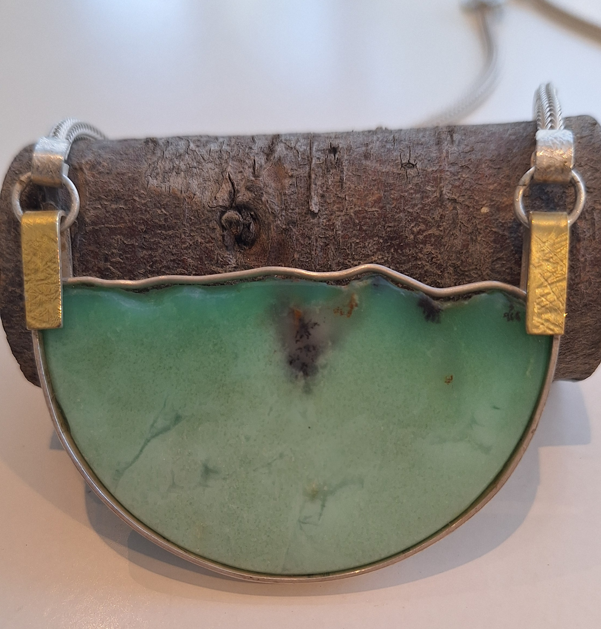 Kette, 935 Silber, Feingold, Chrysokoll