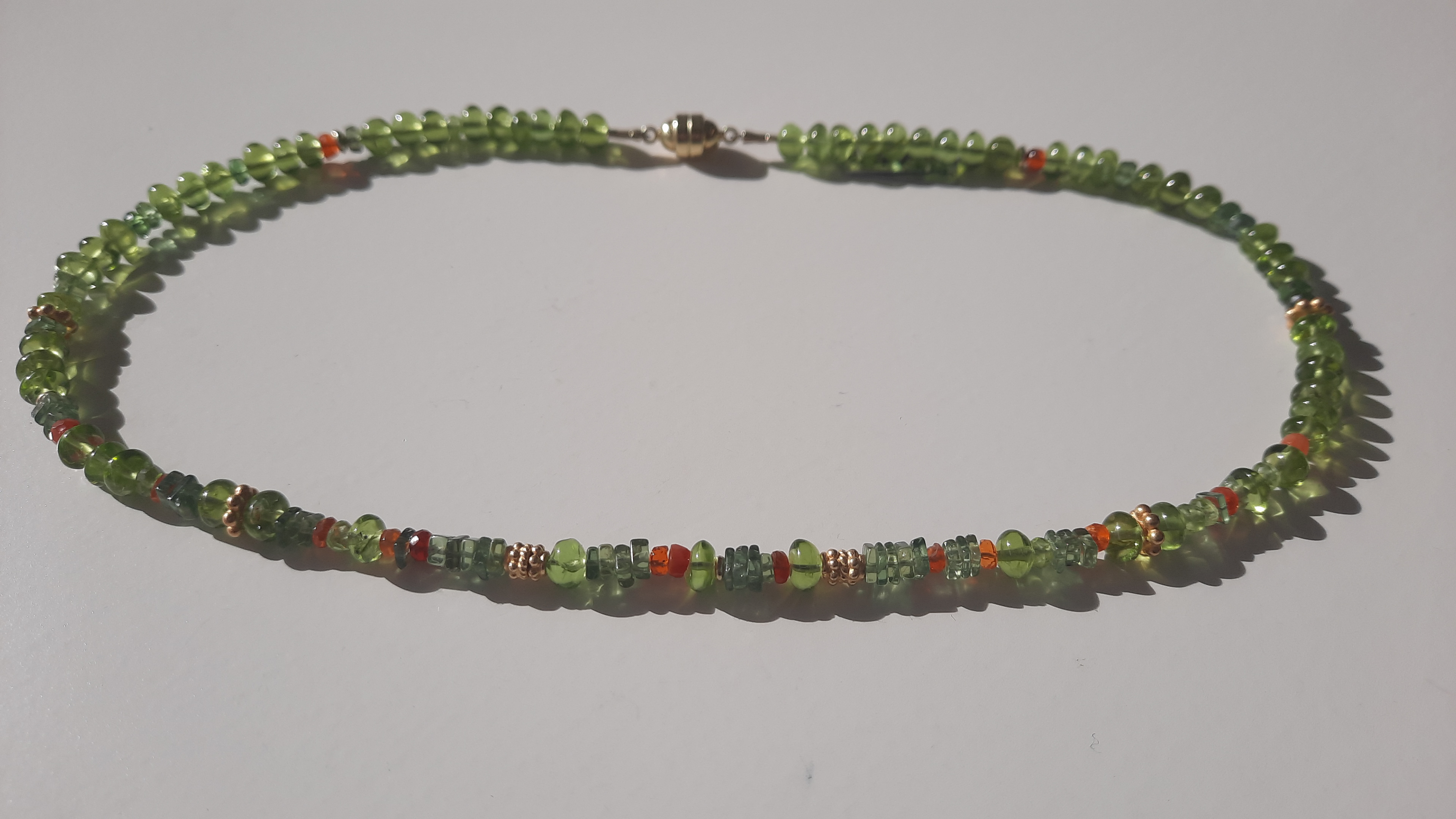 Kette, 925 Silber vergoldet, Peridot, Feueropale, Aventurin