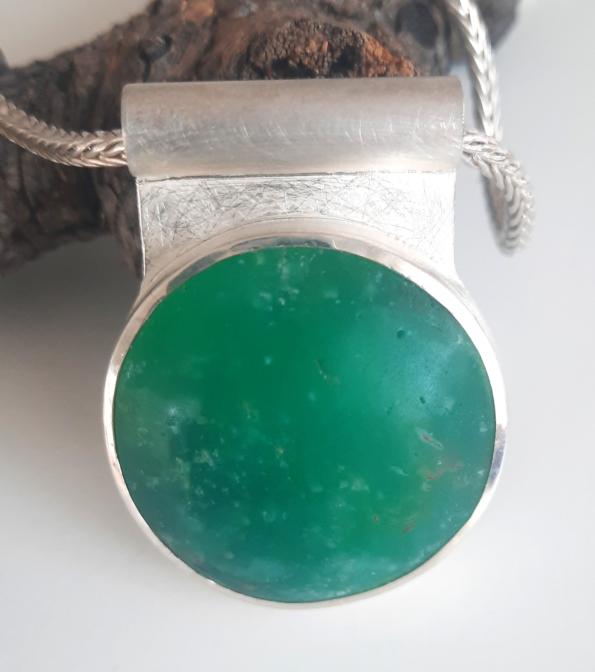 Anhänger, 935 Silber, grüner Opal