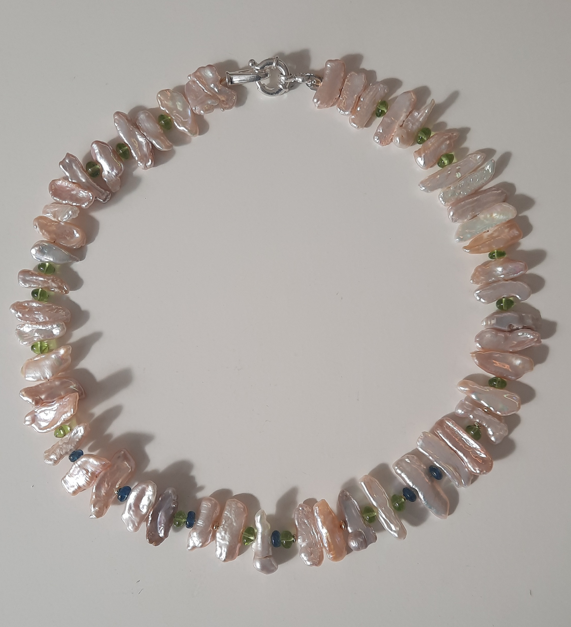 Kette, Süßwasserperlen, Peridot, Kyanit