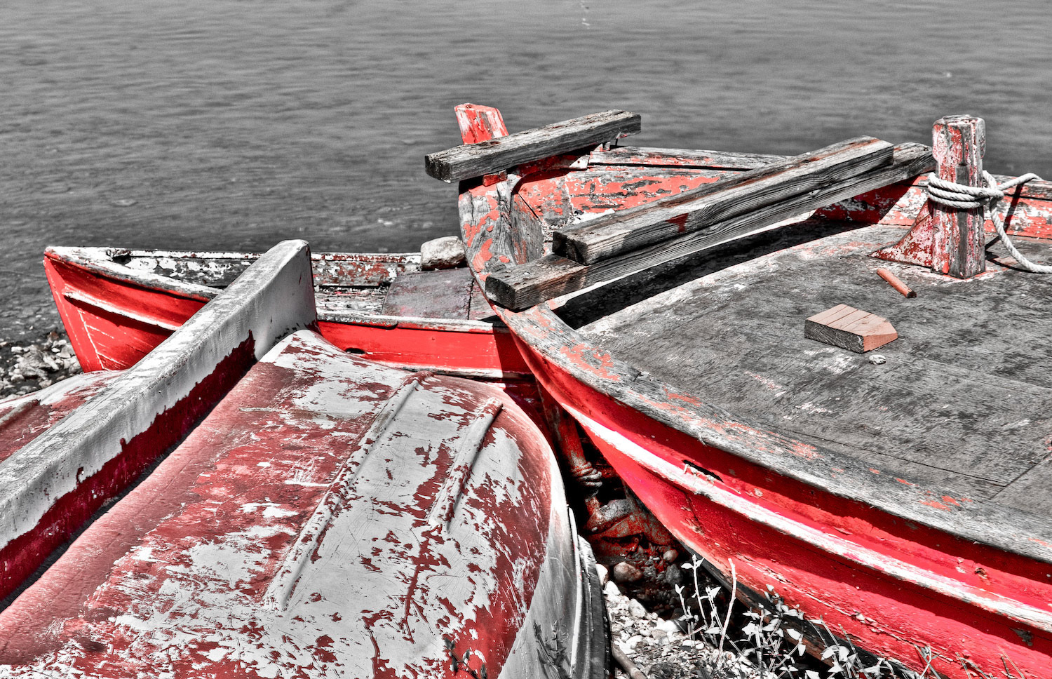 Old red boats