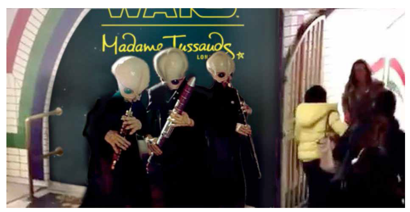 Mos Eisley Cantina band busking around underground