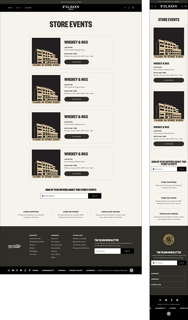 Events landing page