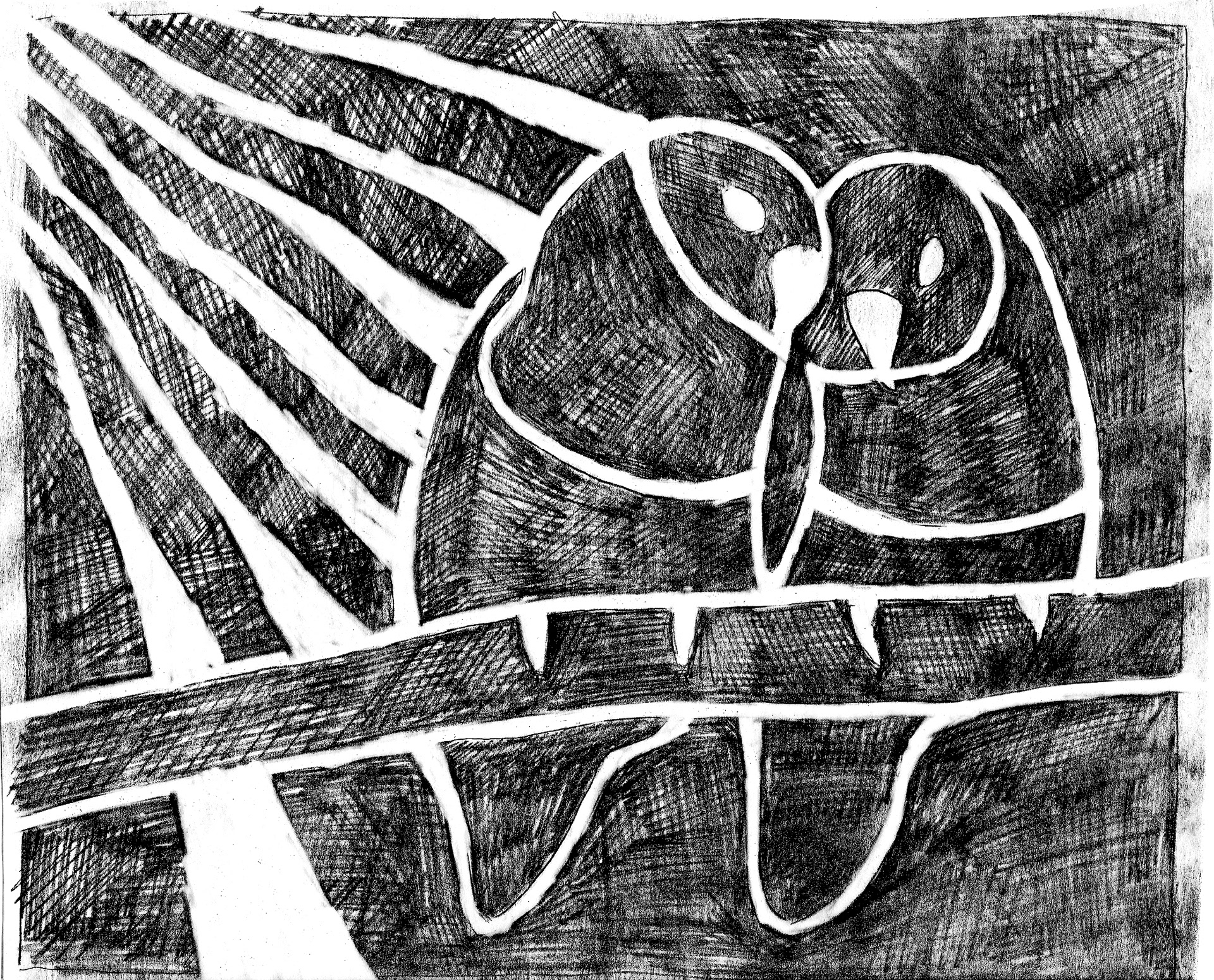 Lovebird sketch for linocut