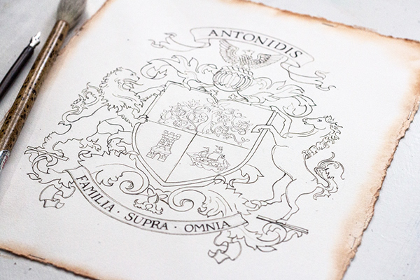 Hand painted family crests by Jamie Hansen - Grey and Silver Family Crest