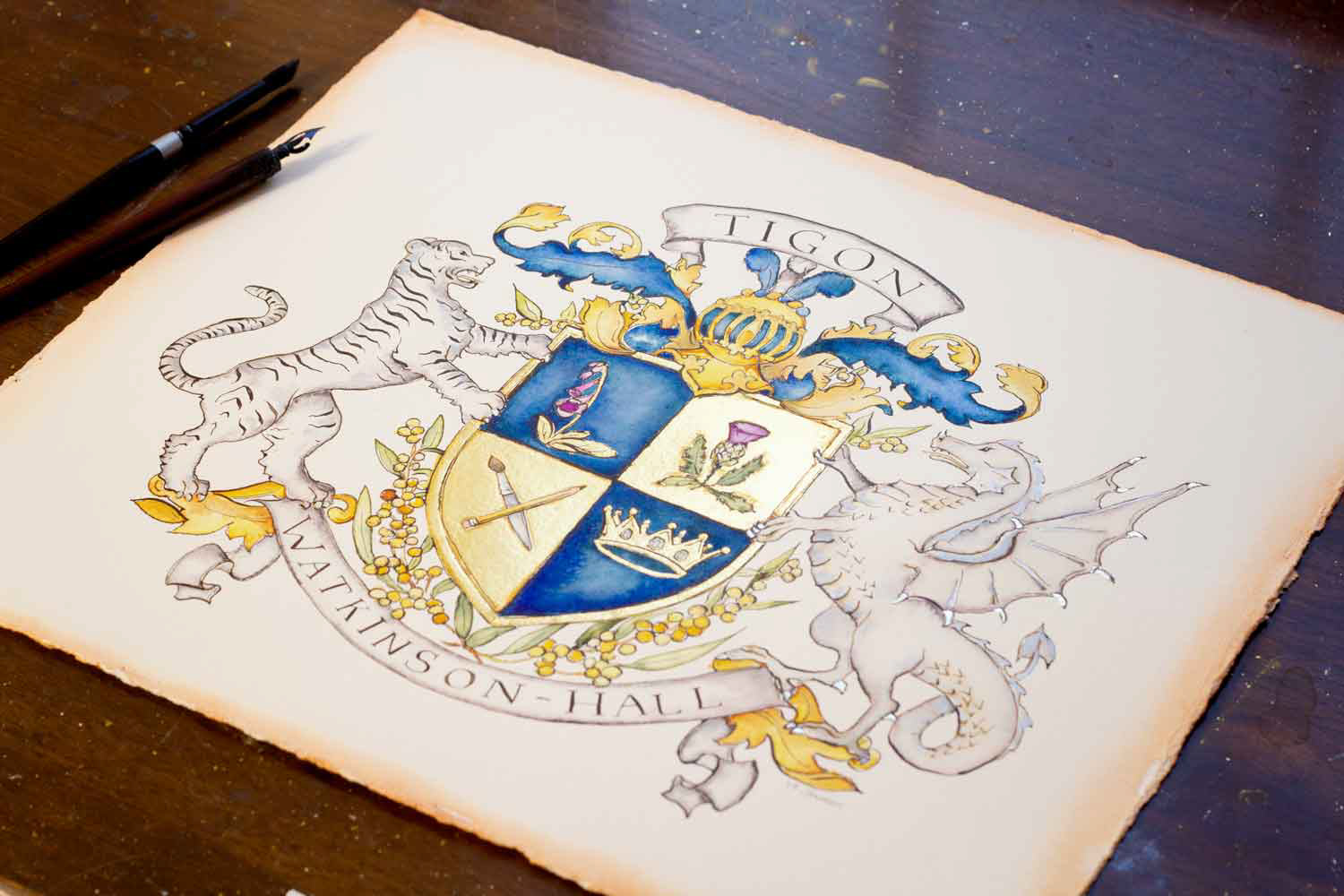 Hand painted family crests by Jamie Hansen - Tigon Crest with a Tiger ...