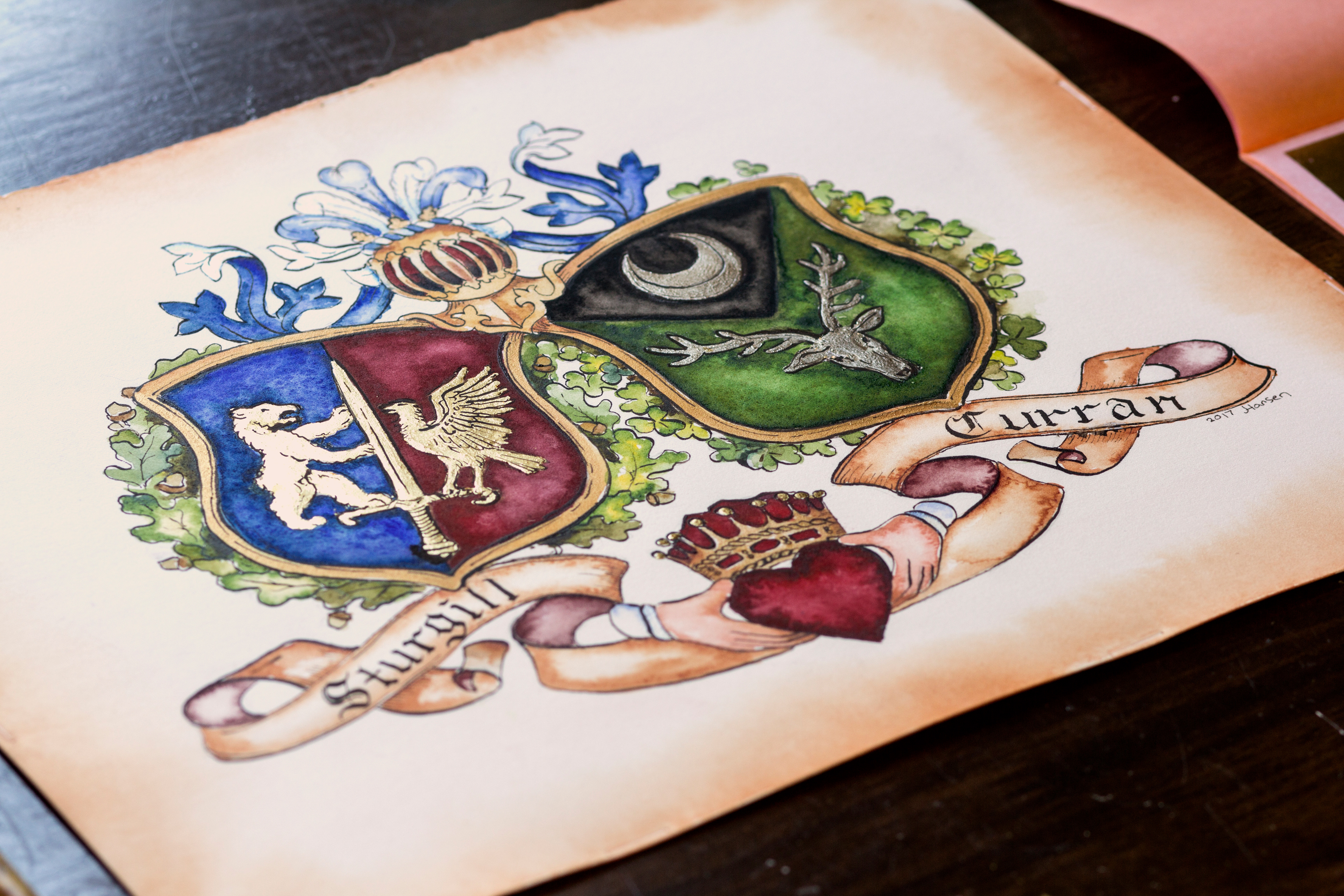 Conjugal Coat of Arms wedding crest Painting