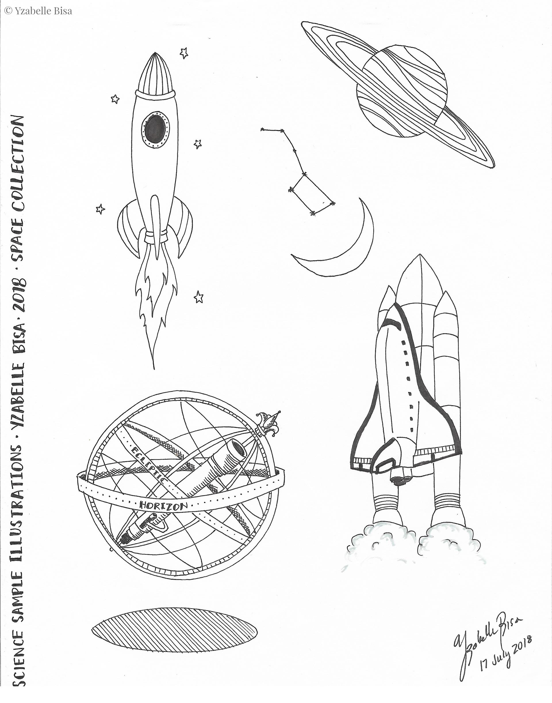 Space: A Collection. Ink on printer paper.