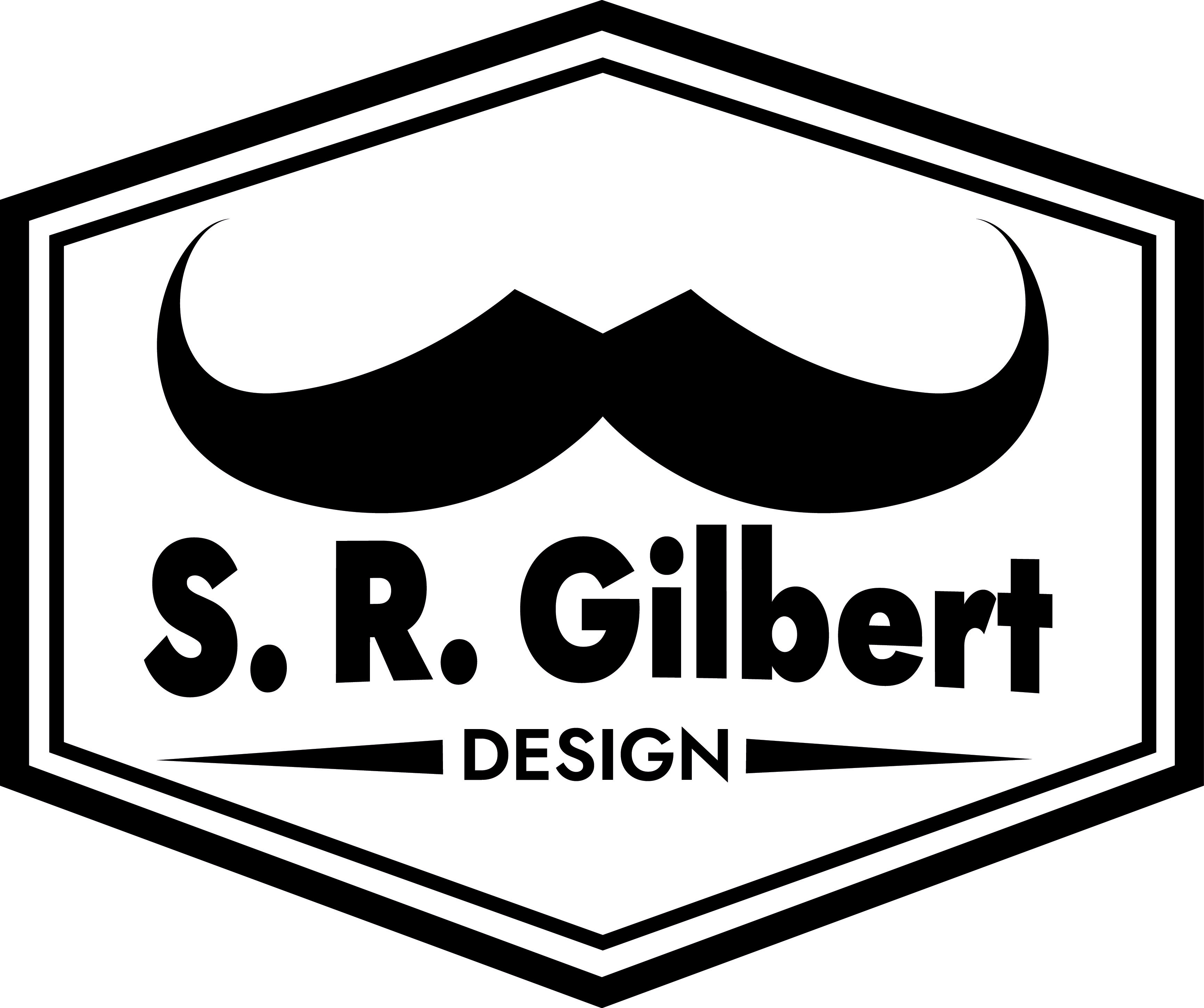 S. R. Gilbert Design Badge Logo with stylized mustache