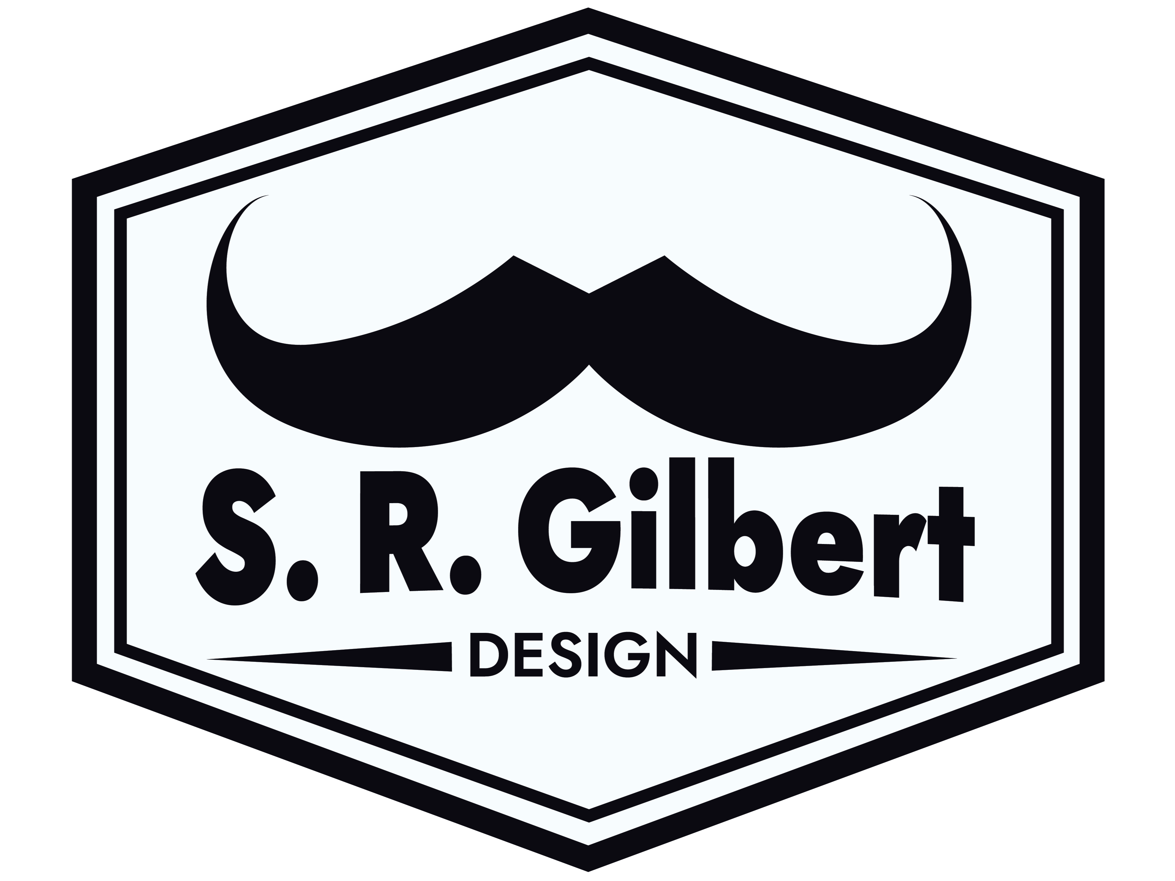 S. R. Gilbert Design Badge Logo with stylized mustache