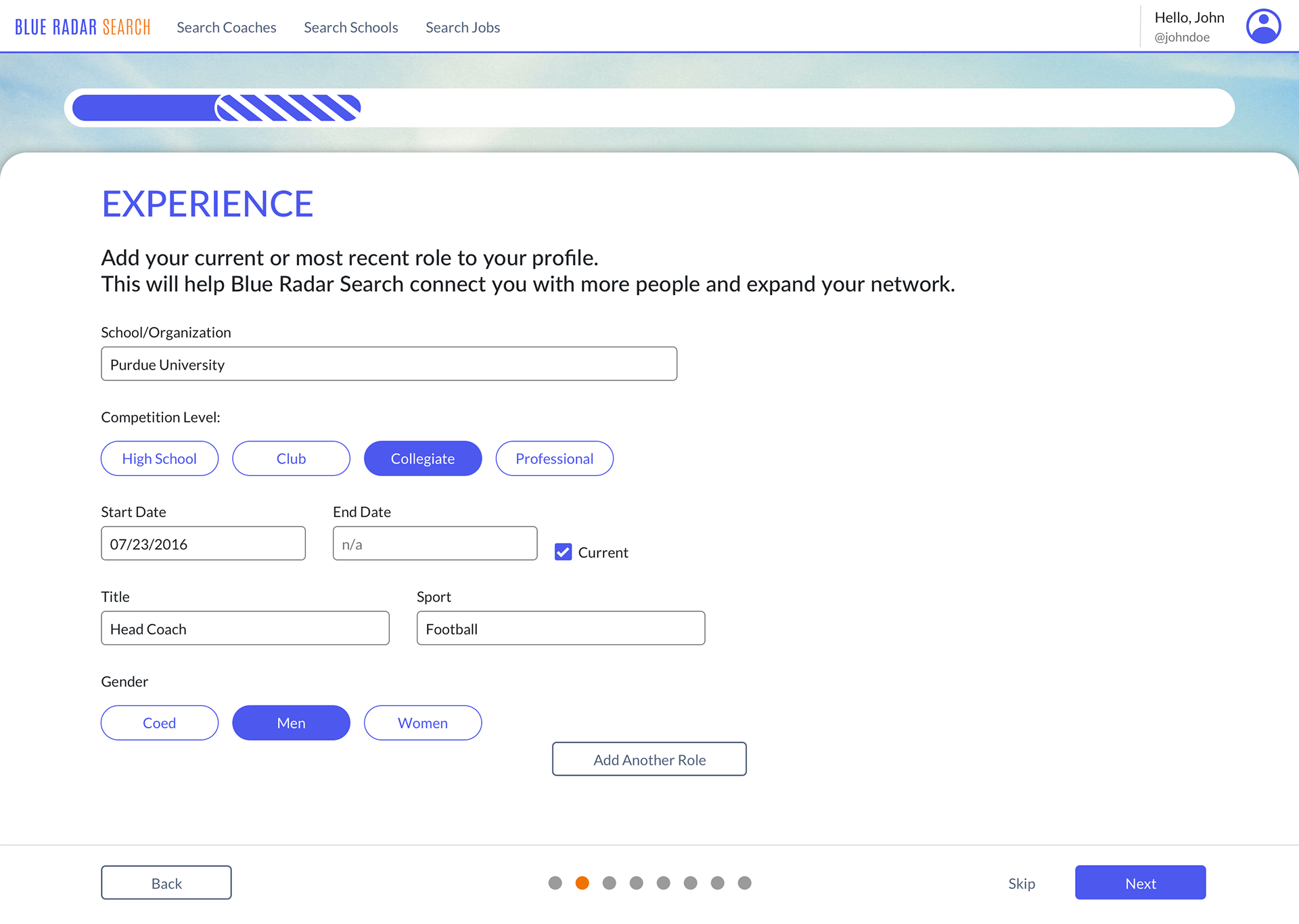 Experience page