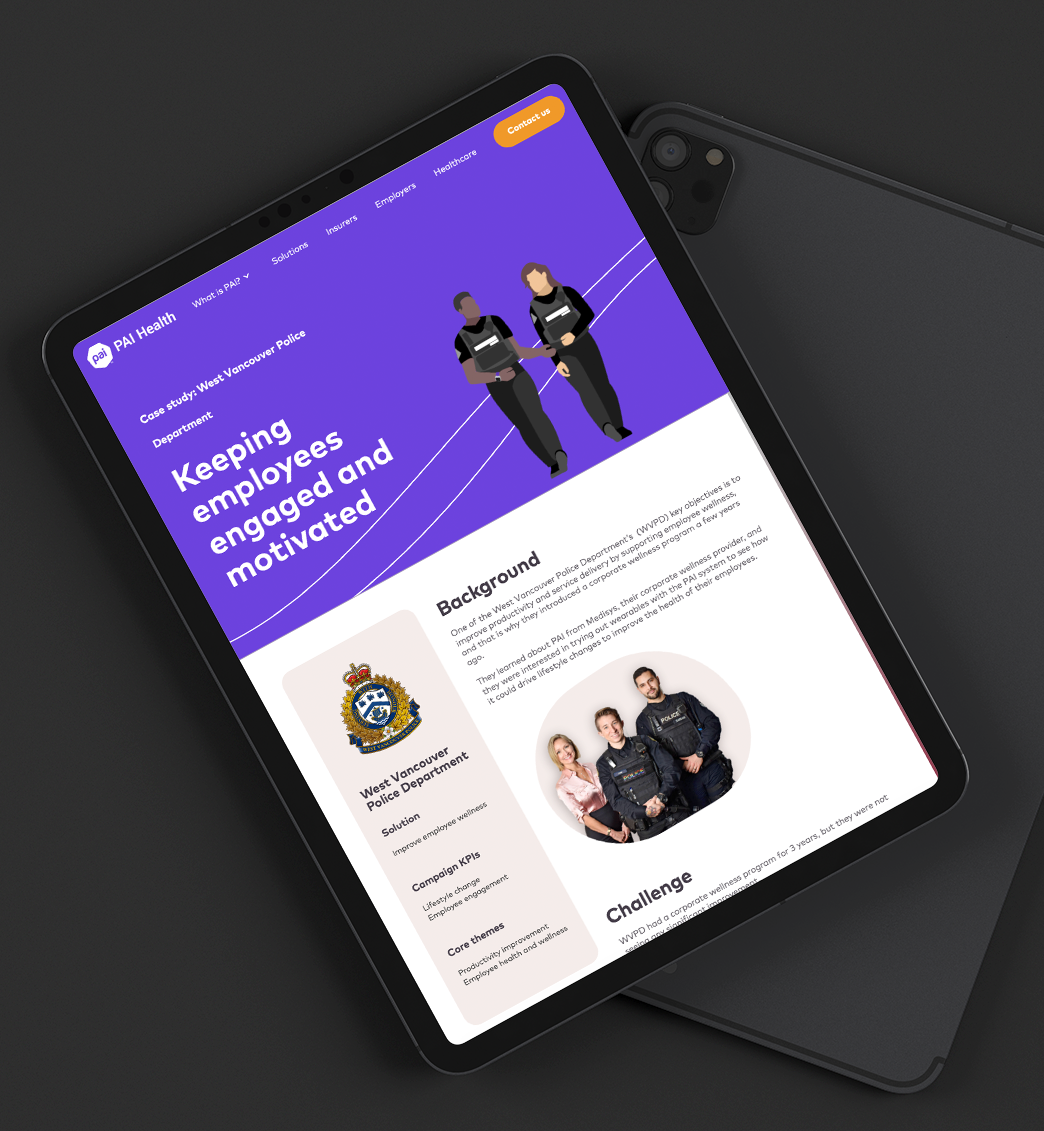 I designed webpages for a variety of break points including this case study webpage featuring treated photography, and custom illustrations.