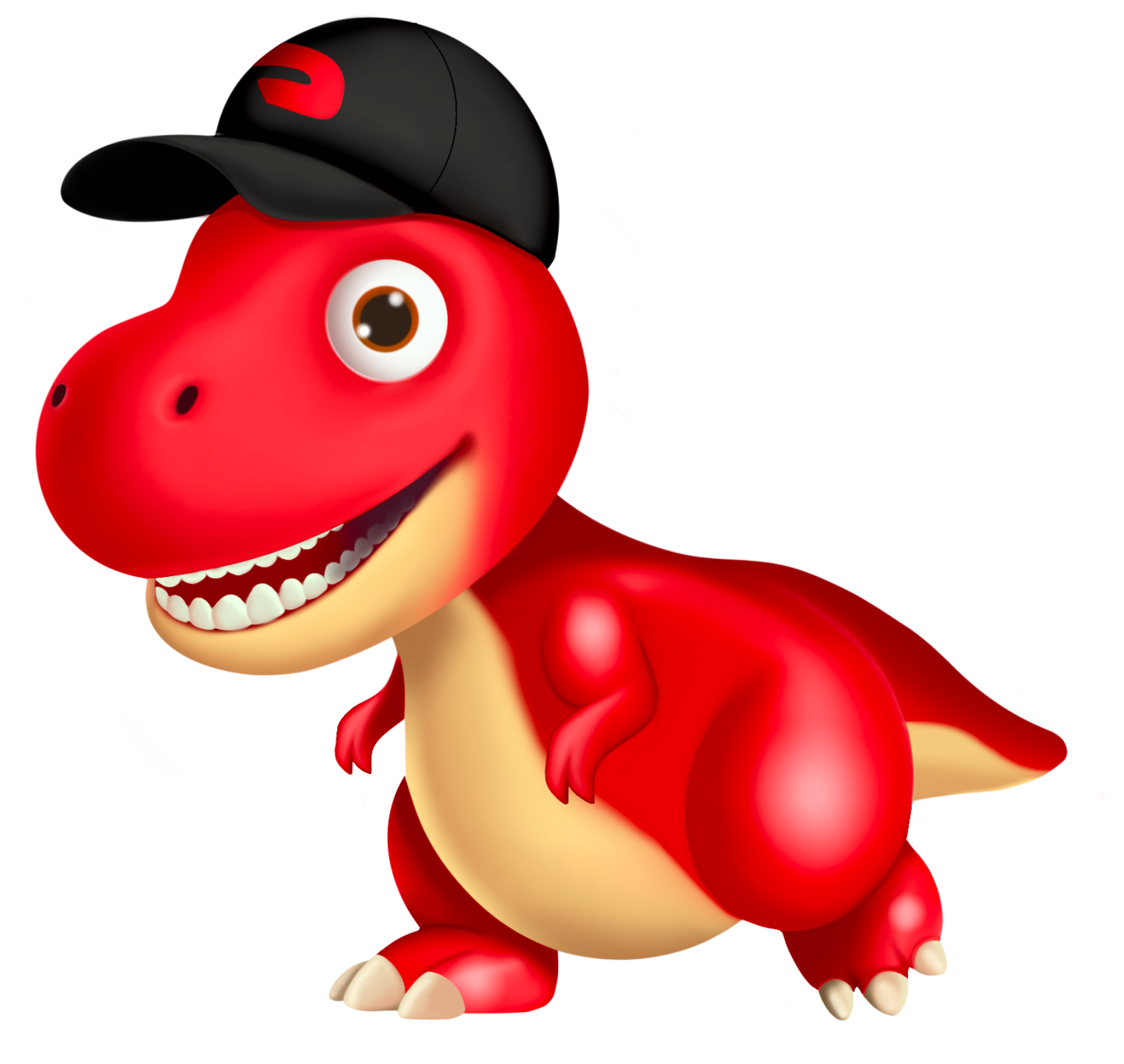 Whimsical logo features a vibrant red dinosaur adorned with a black cap, displaying the DoorDash logo