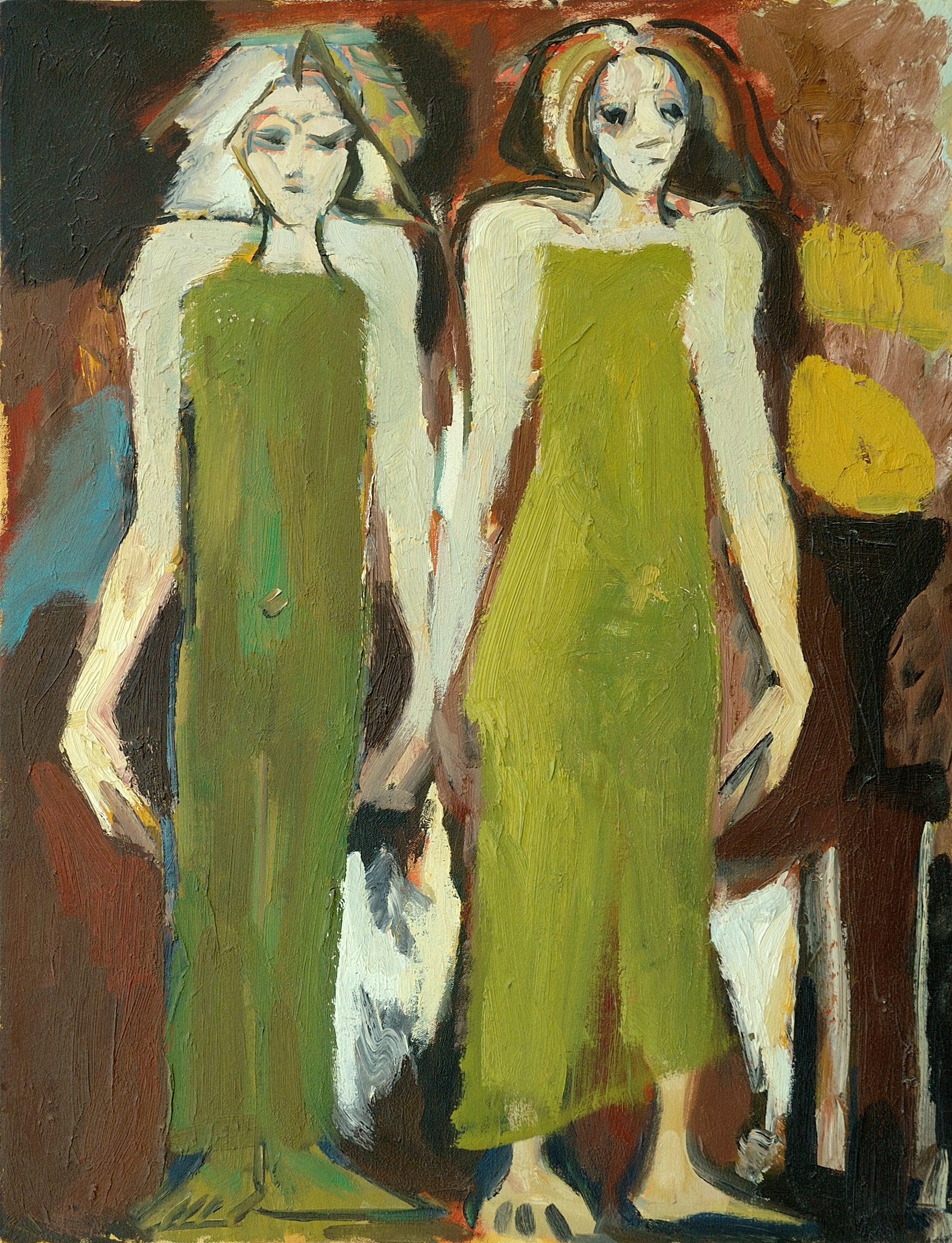Two Standing Women - 2002 - Oil on Canvas on Plywood - 30 x 23"