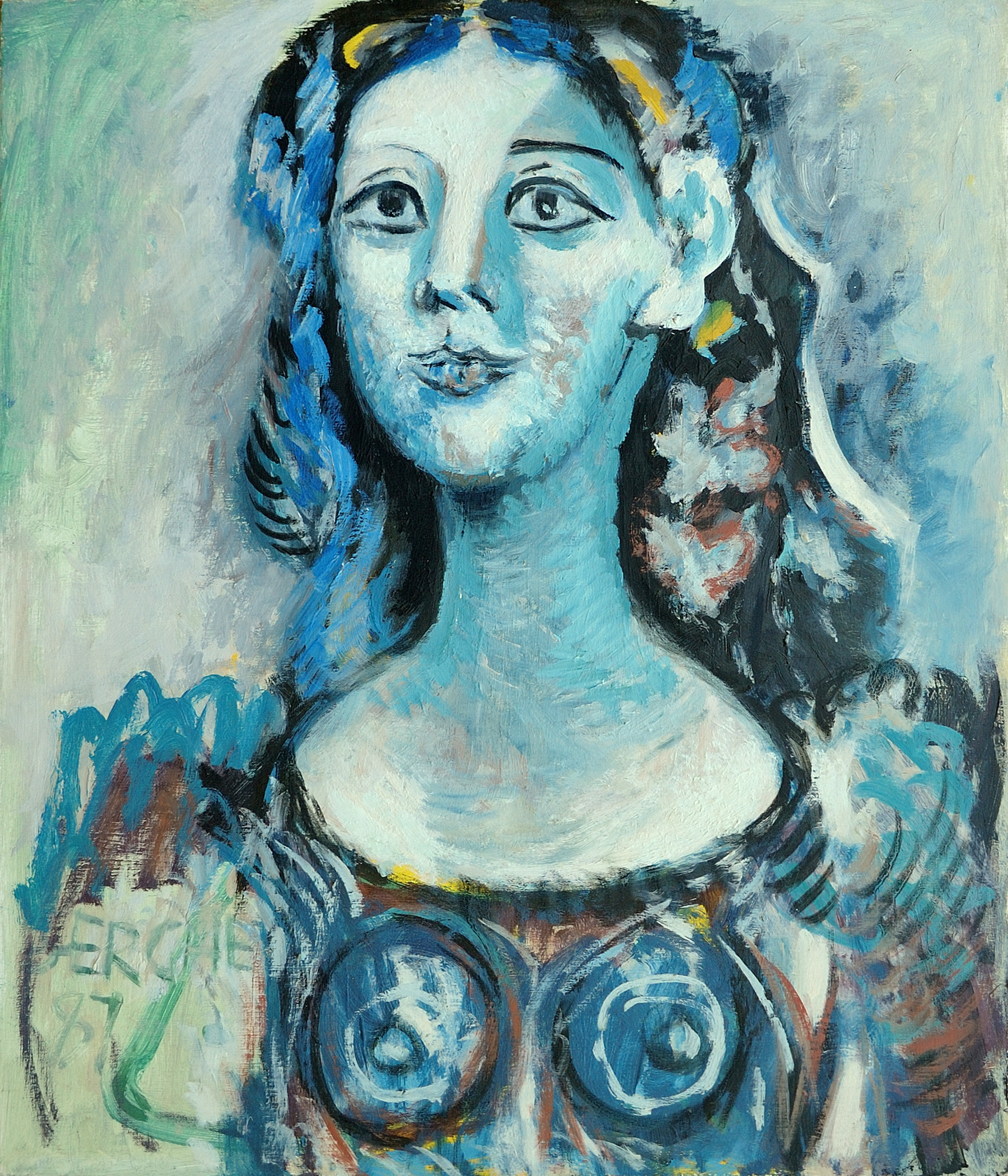 Woman in Blue Dress - 1987 - Oil on Canvas on Plywood - 31.5 x 27"