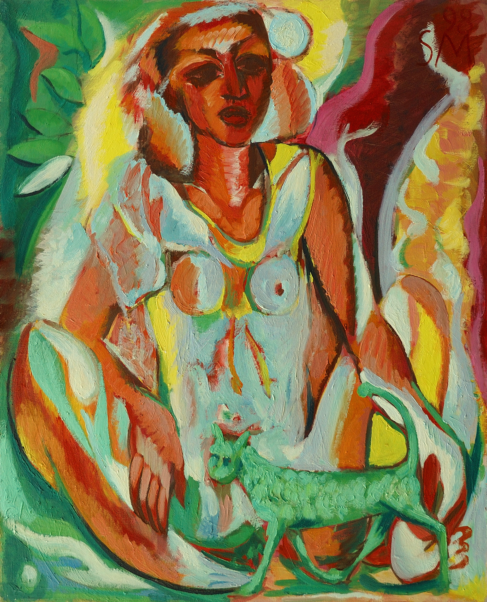 Sitting Girl and Cat - 1998 - Oil on Canvas - 40 x 32.5"