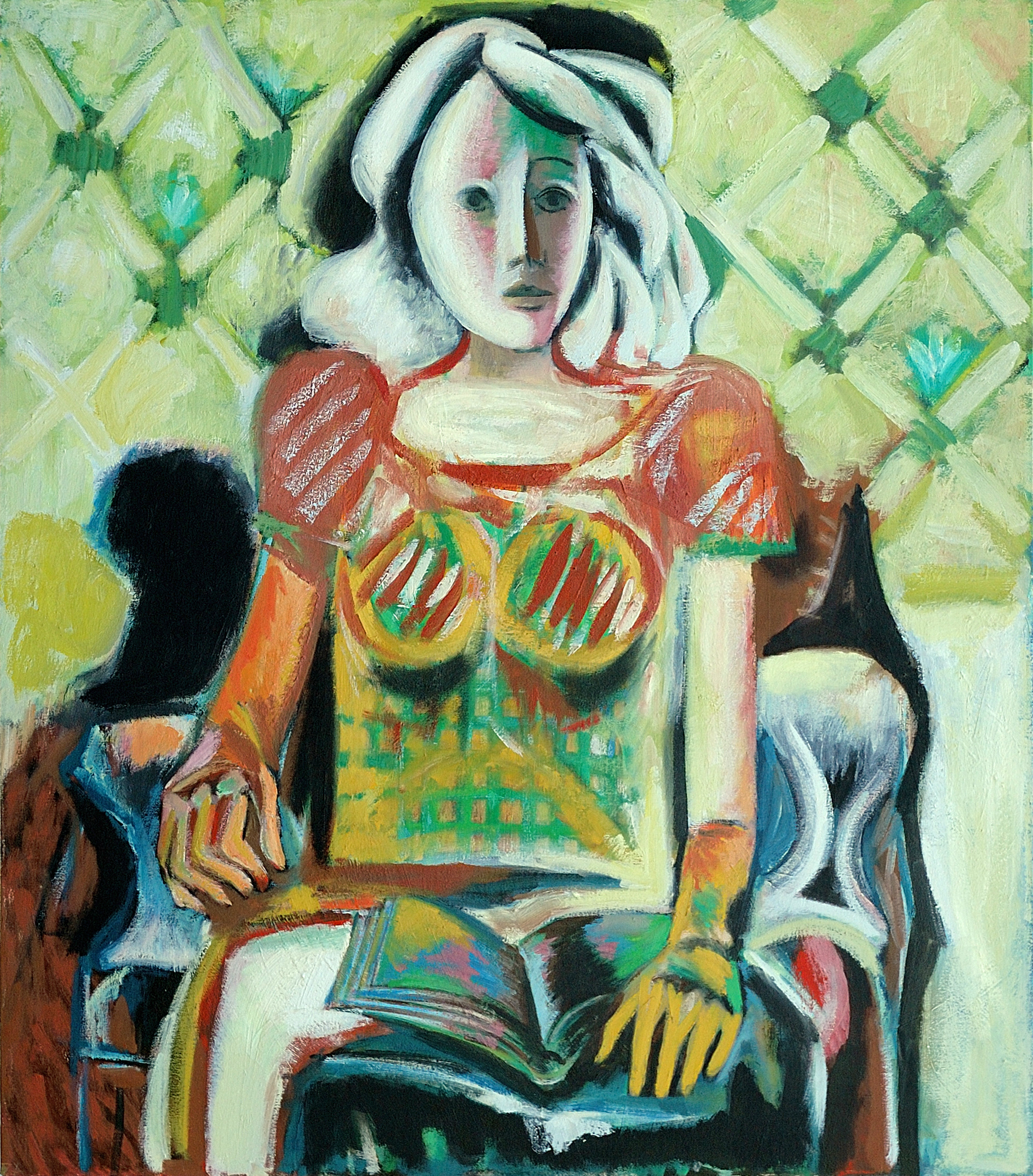 Girl Sitting in Armchair with Book on Knees - 2001 - Oil on Canvas - 48 x 42"