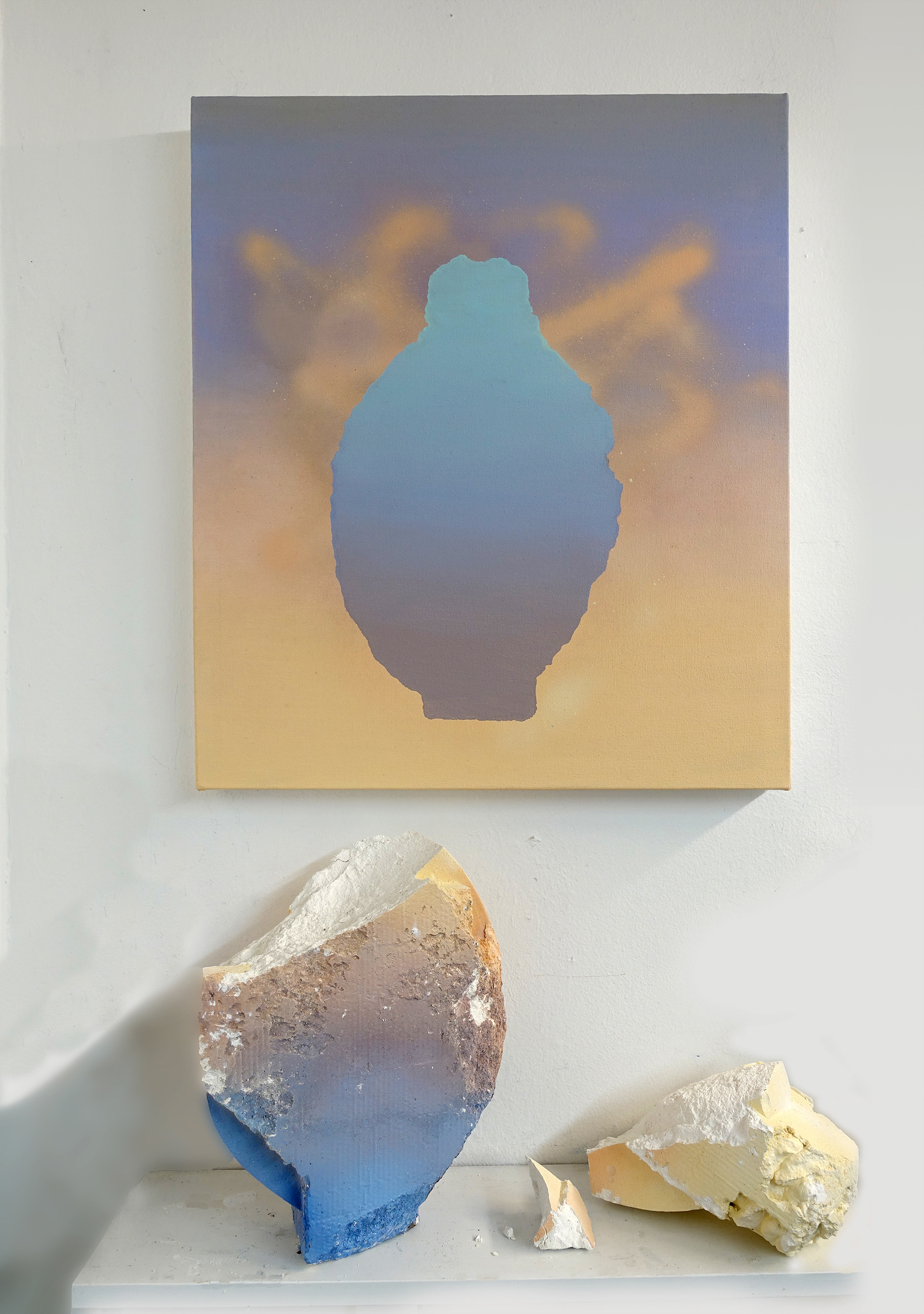 Vessel (Oil on canvas, 20" x 24"; plaster, acrylic paint 2019)
