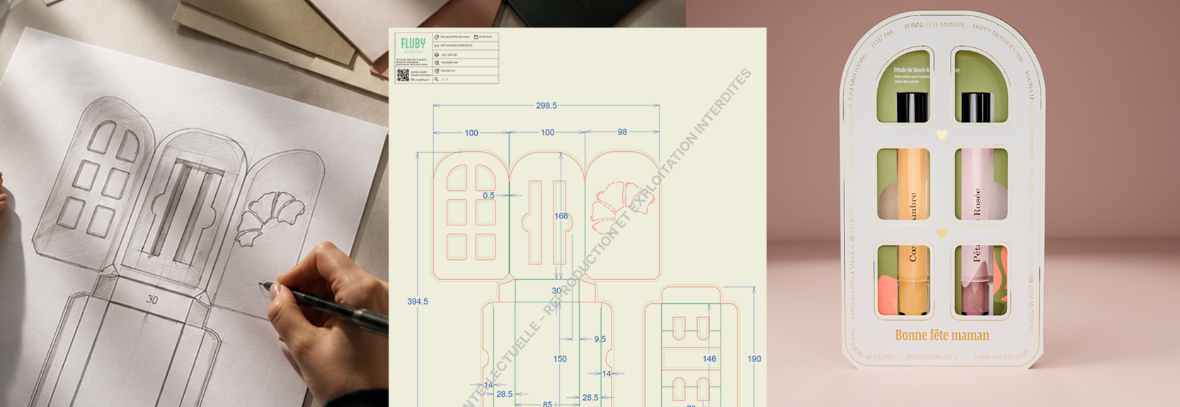 Plan technique d’une structure packaging préparé pour la fabrication