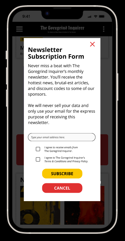 Mobile Subscription Popup