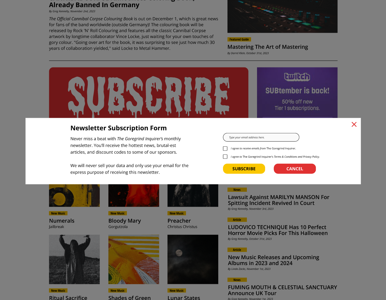 Desktop Subscription Popup