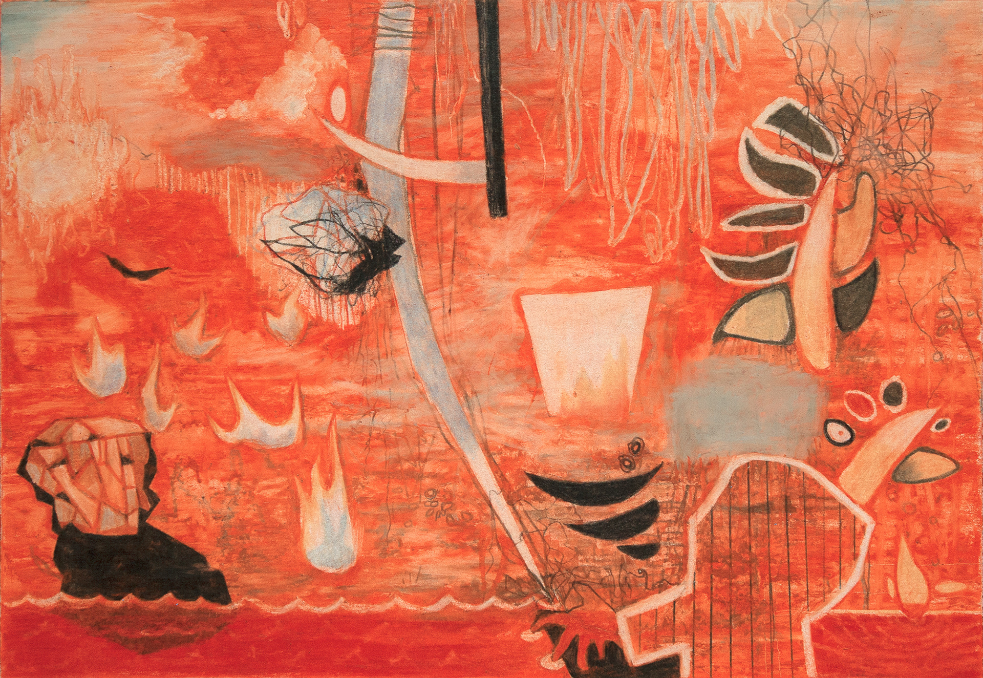 Sower -wax pastel, color pencil, and Conte' crayon on Bristol paper, 7 x 10 inches, 2025