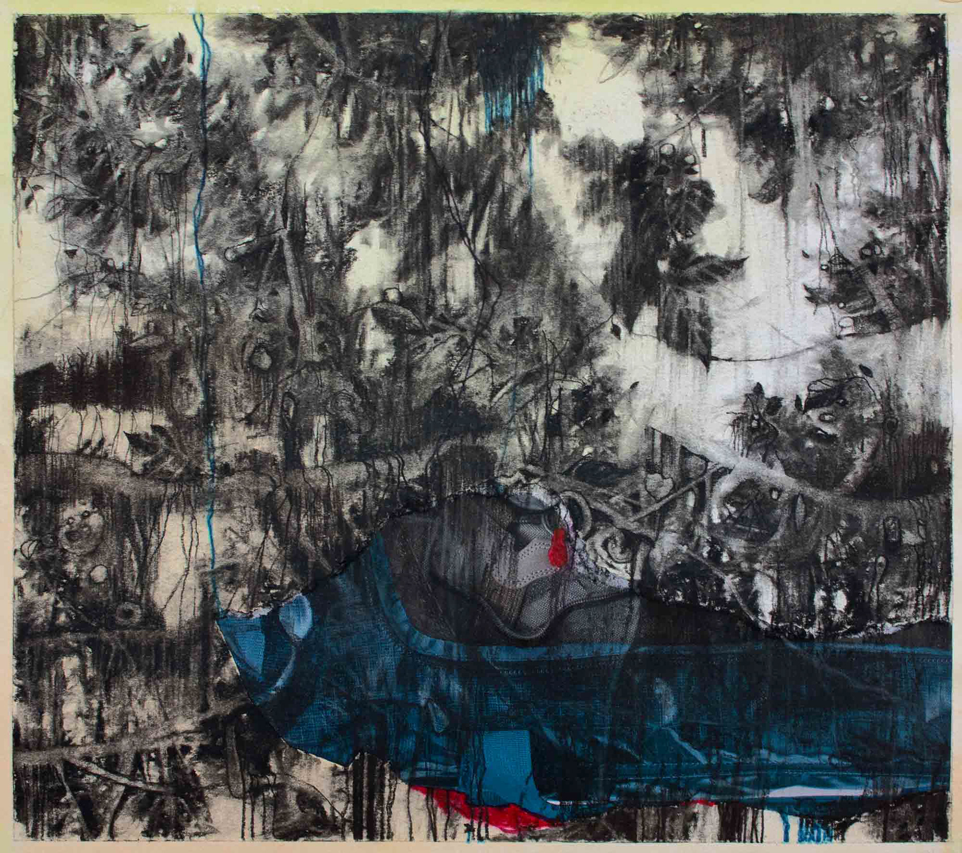 Canopy-11152020 carbon pencil, collage, acrylic, brush pen 8 x 9 inches 2020