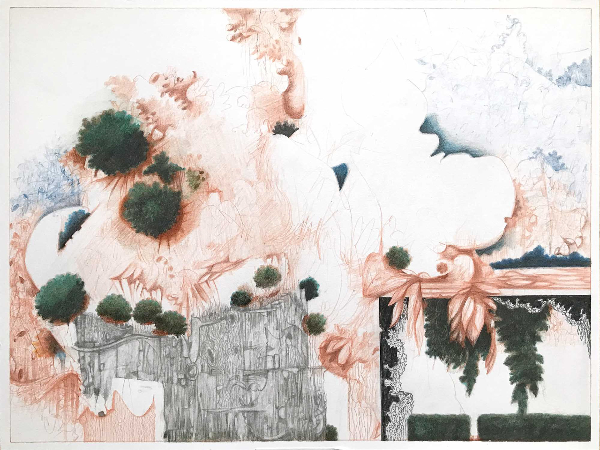 Arbor color and graphite pencil, acrylic 9 x 12 inches 2020