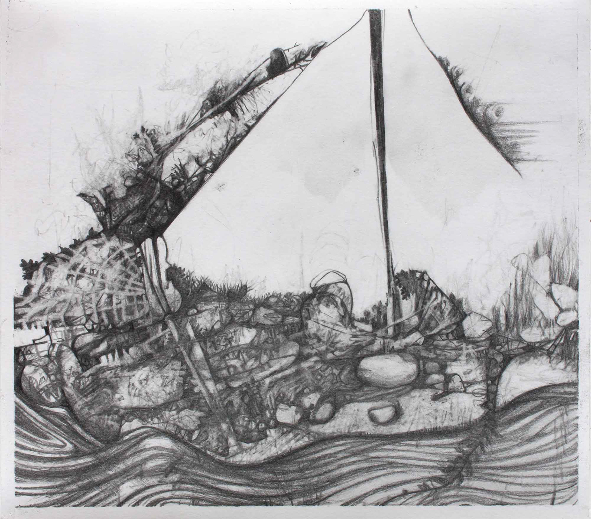 Raft graphite pencil on Bristol paper 8 x 9 inches 2015