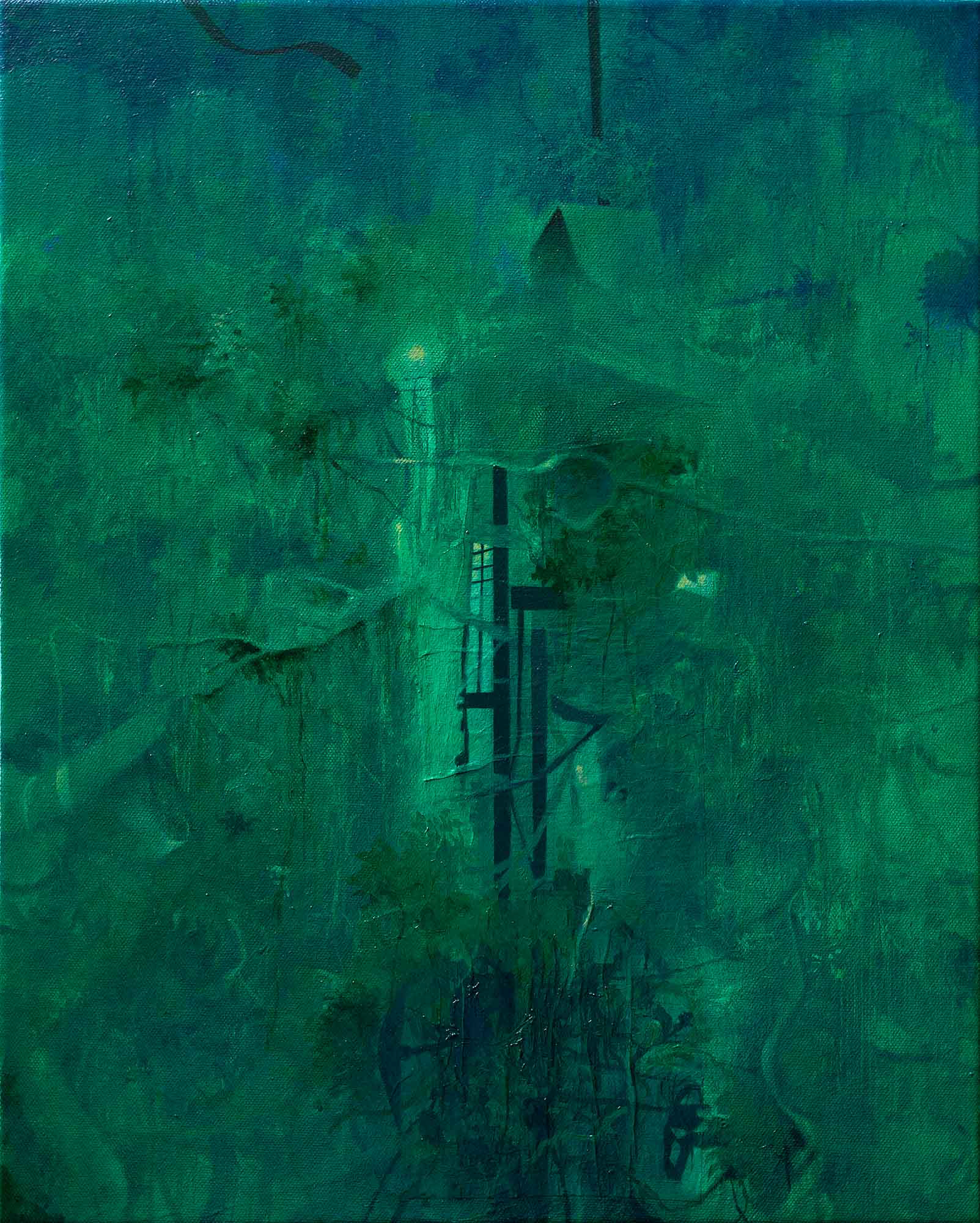 Night Garden oil, acrylic, collage on canvas 20 x 16 inches 2021