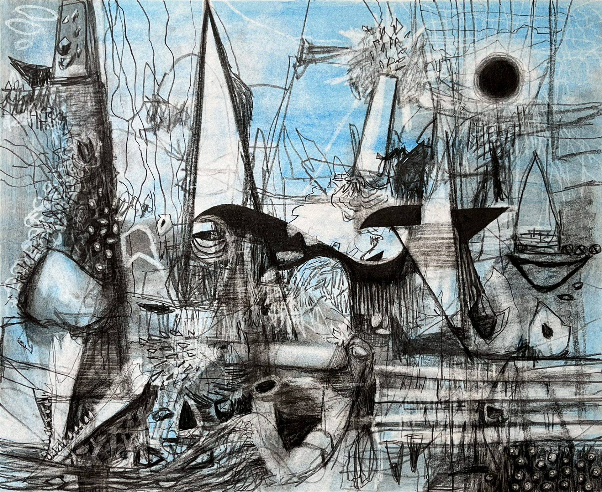 Blow - carbon pencil, lumber crayon, and Conté crayon on Bristol paper, 14 x 17 inches, 2026