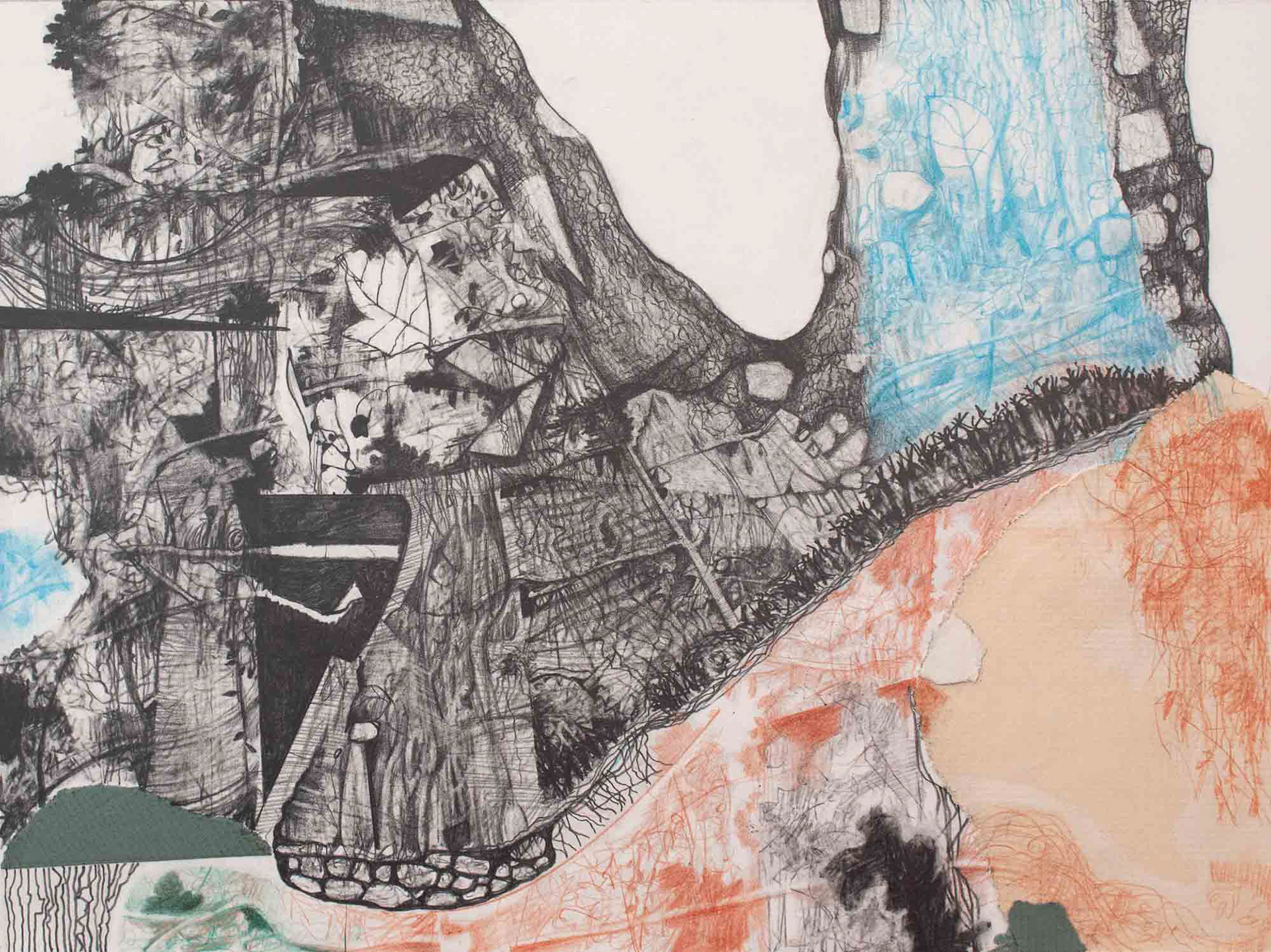 Embed Cycle 2 graphite pencil, color pencil, and collage on paper 9 x 12 inches 2018