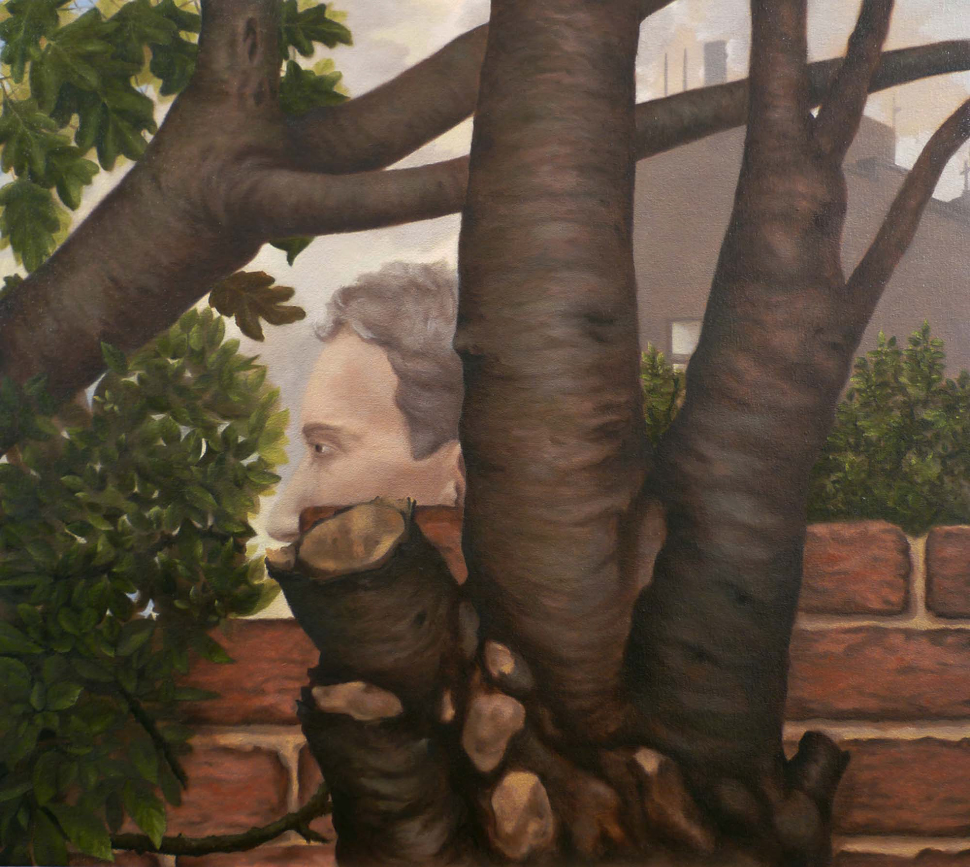 Eavesdropper oil and acrylic on canvas over panel 24 x 27 inches 2011