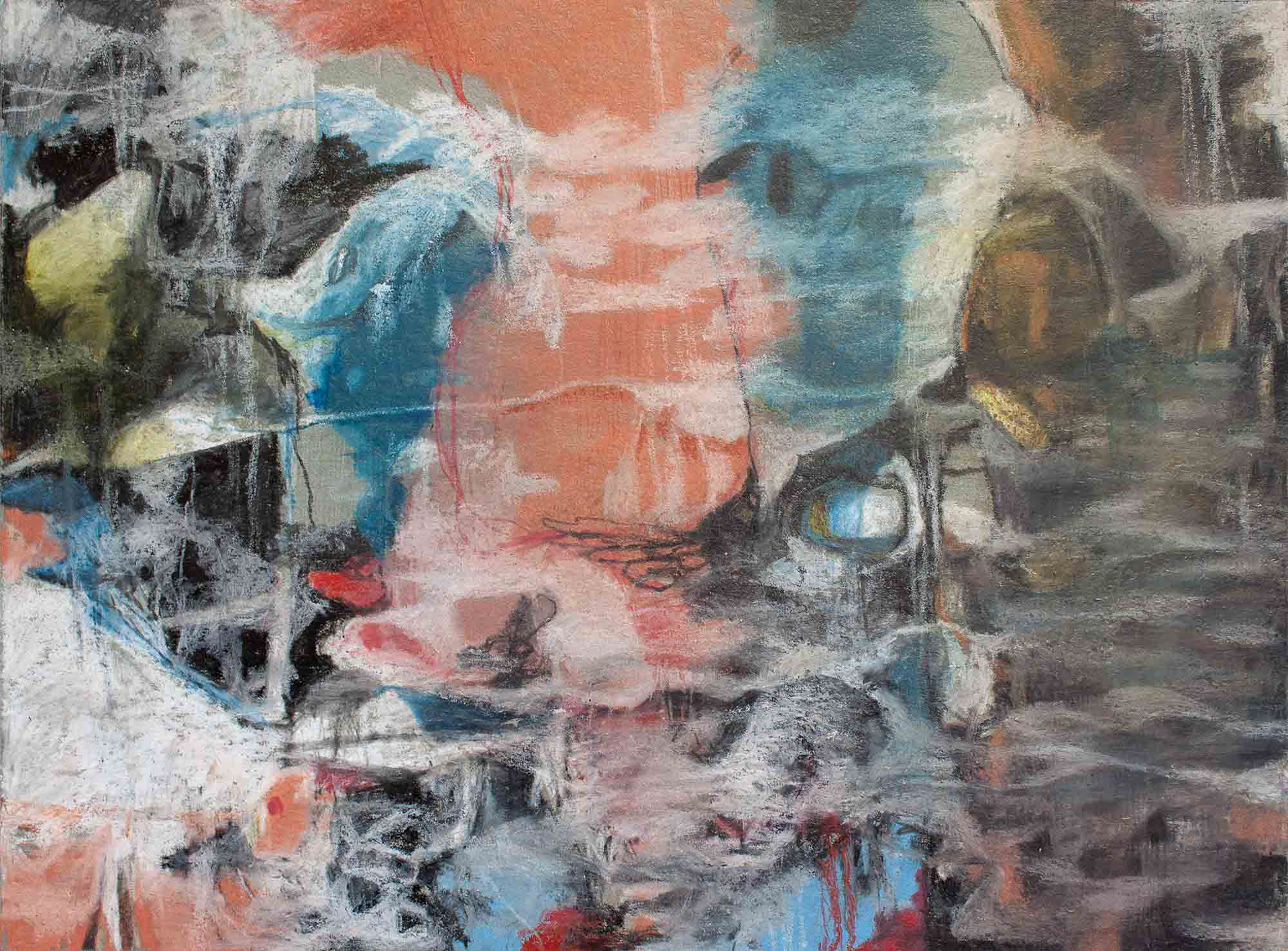 Thaw 09202022 oil pastel, grease pencil, and color pencil on toned paper 9 x 12 inches 2022