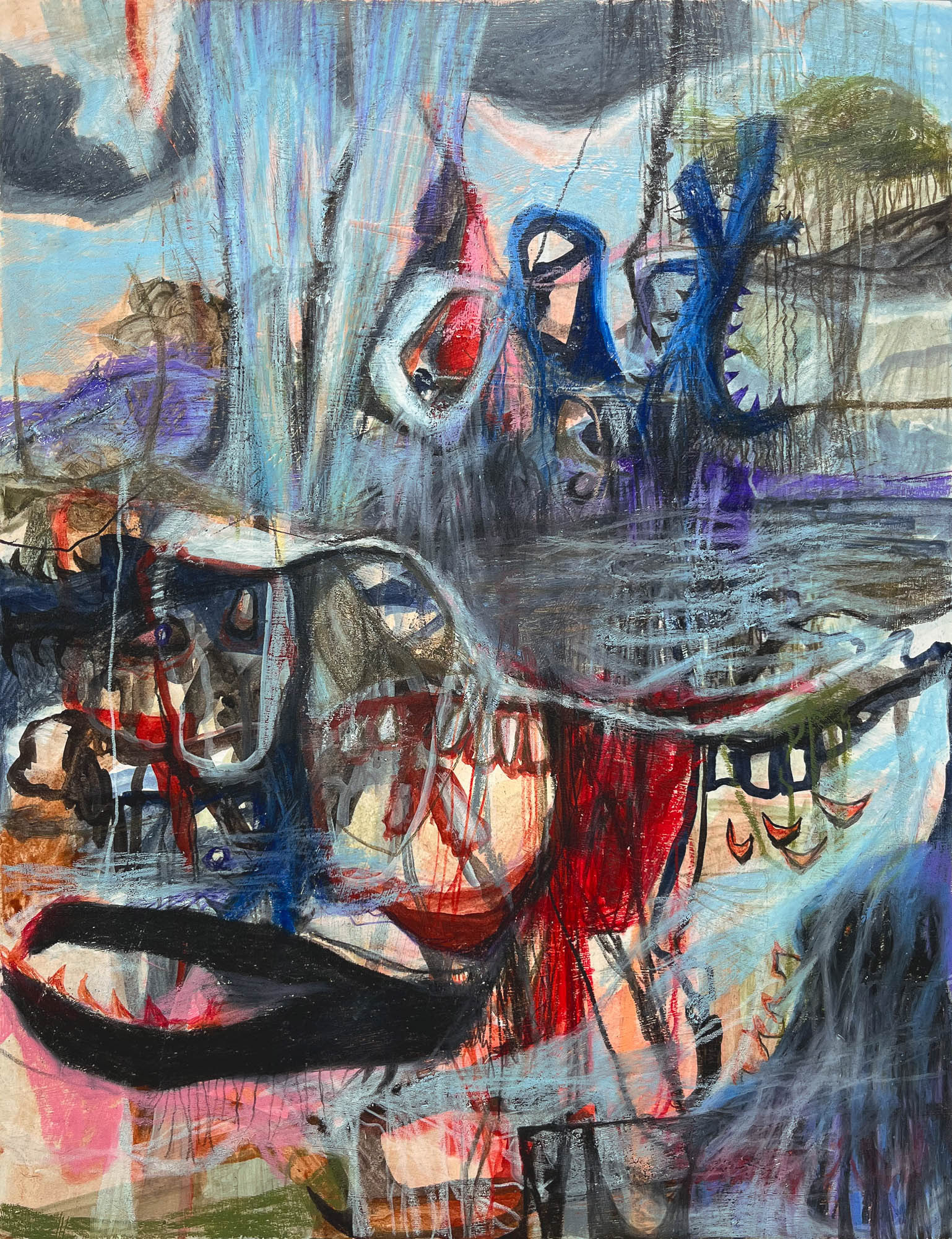 Bottom Feeder - watercolor, acrylic, wax pastel, and color pencil on Bristol paper, 14 x 11 inches, 2024