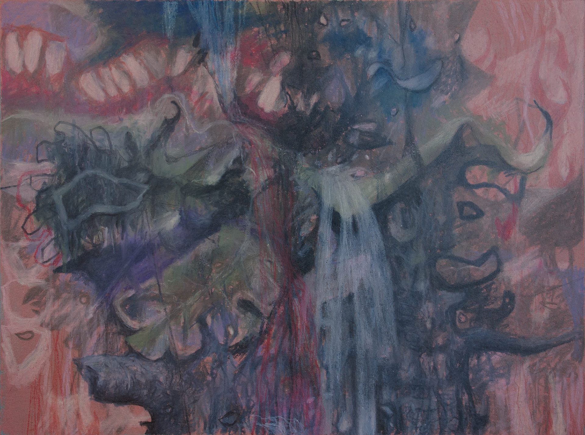 Hydrant wax pastel, color pencil, and grease pencil on gray paper 9 x 12 inches 2023