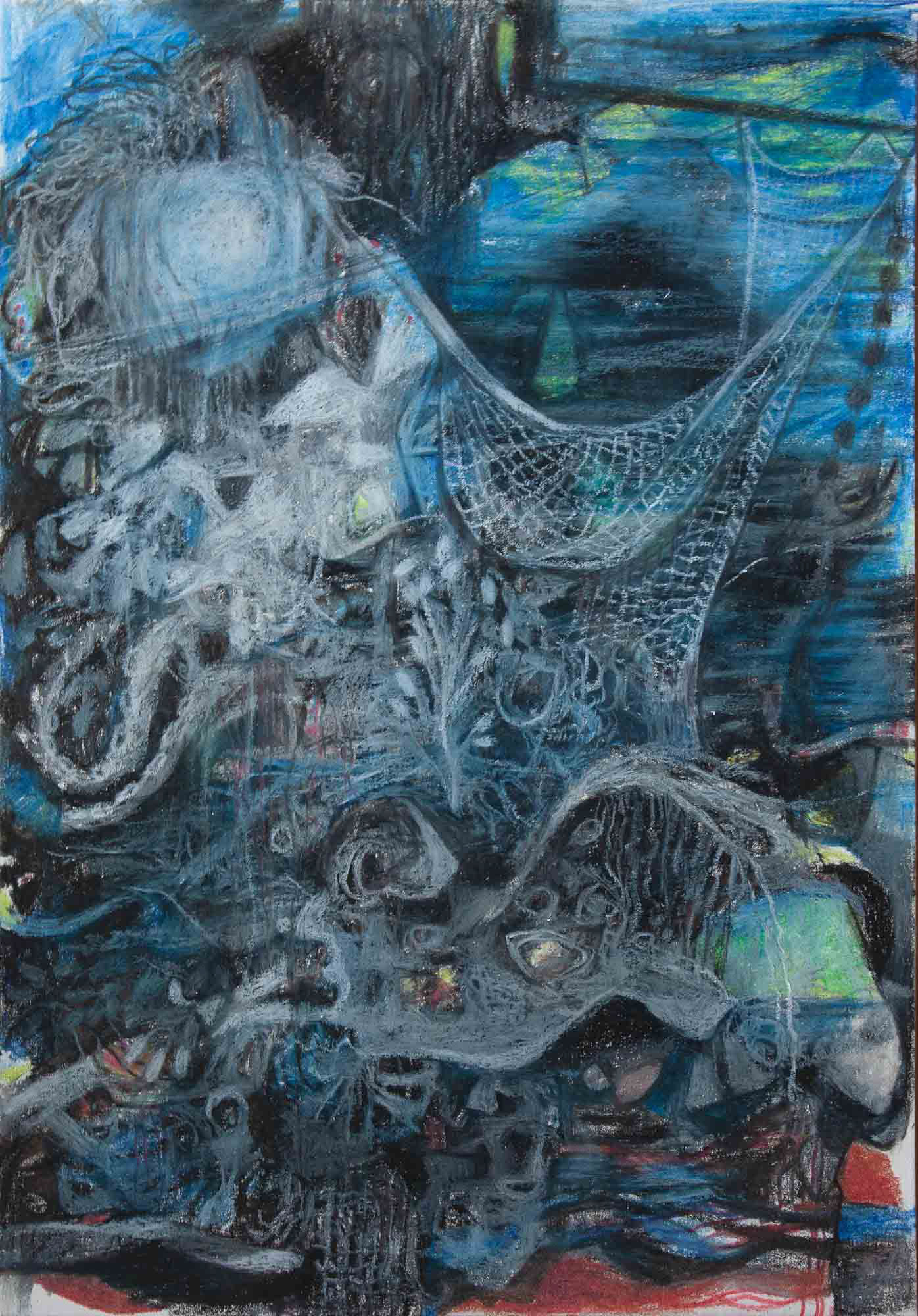 Trawl color pencil and grease pencil on Bristol paper 10 x 7 inches 2022