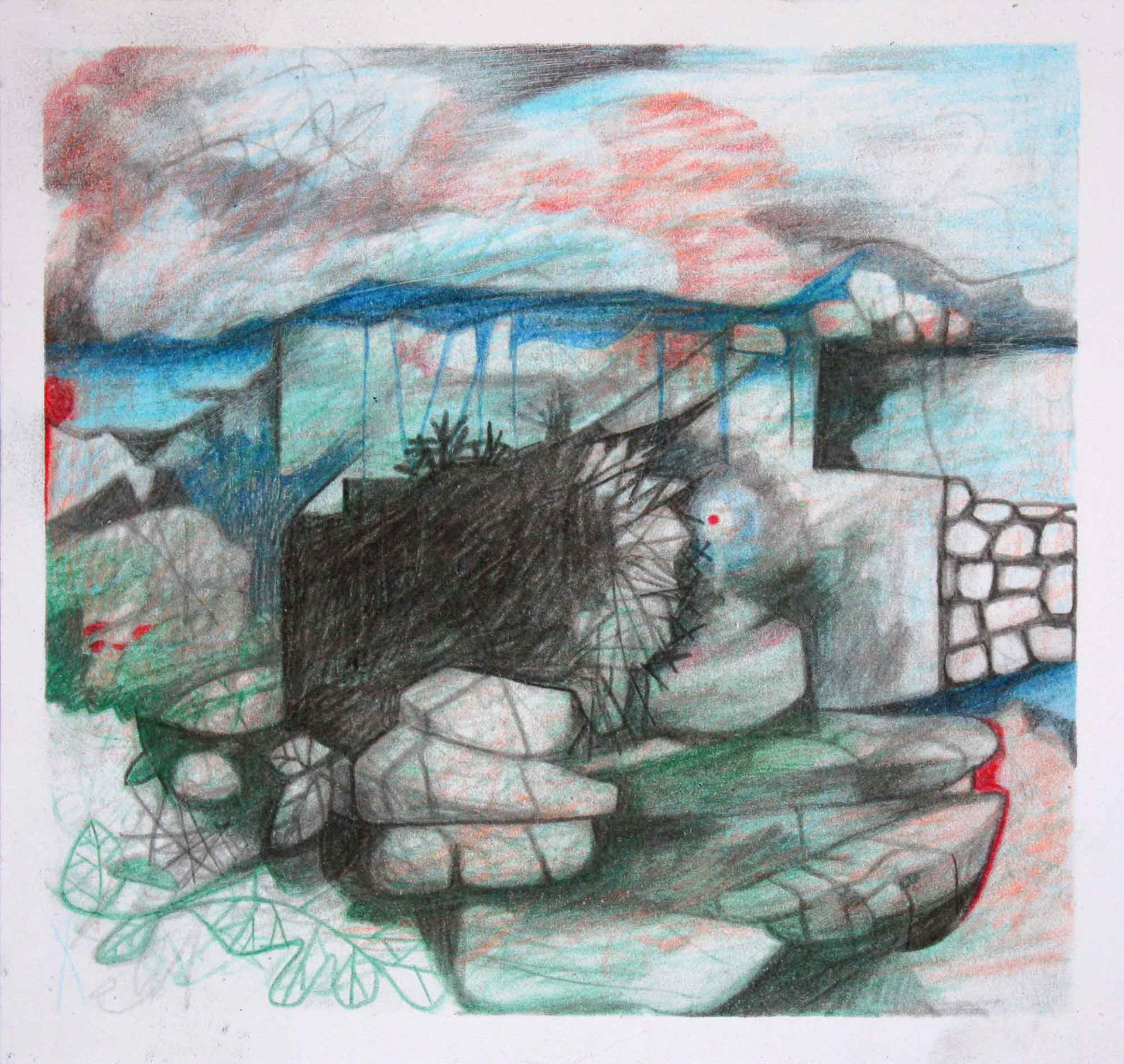 Water Wall color pencil on Bristol paper 4 1/4 x 4 1/2 inches 2014