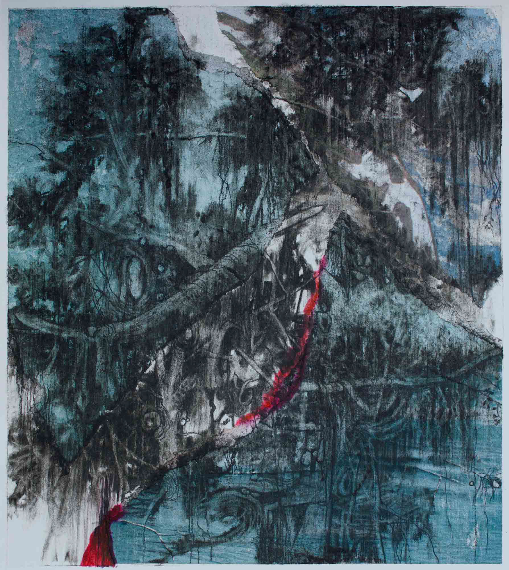 Drift-11042020 charcoal, collage, and brush pen on Bristol paper 9 x 8 inches 2020