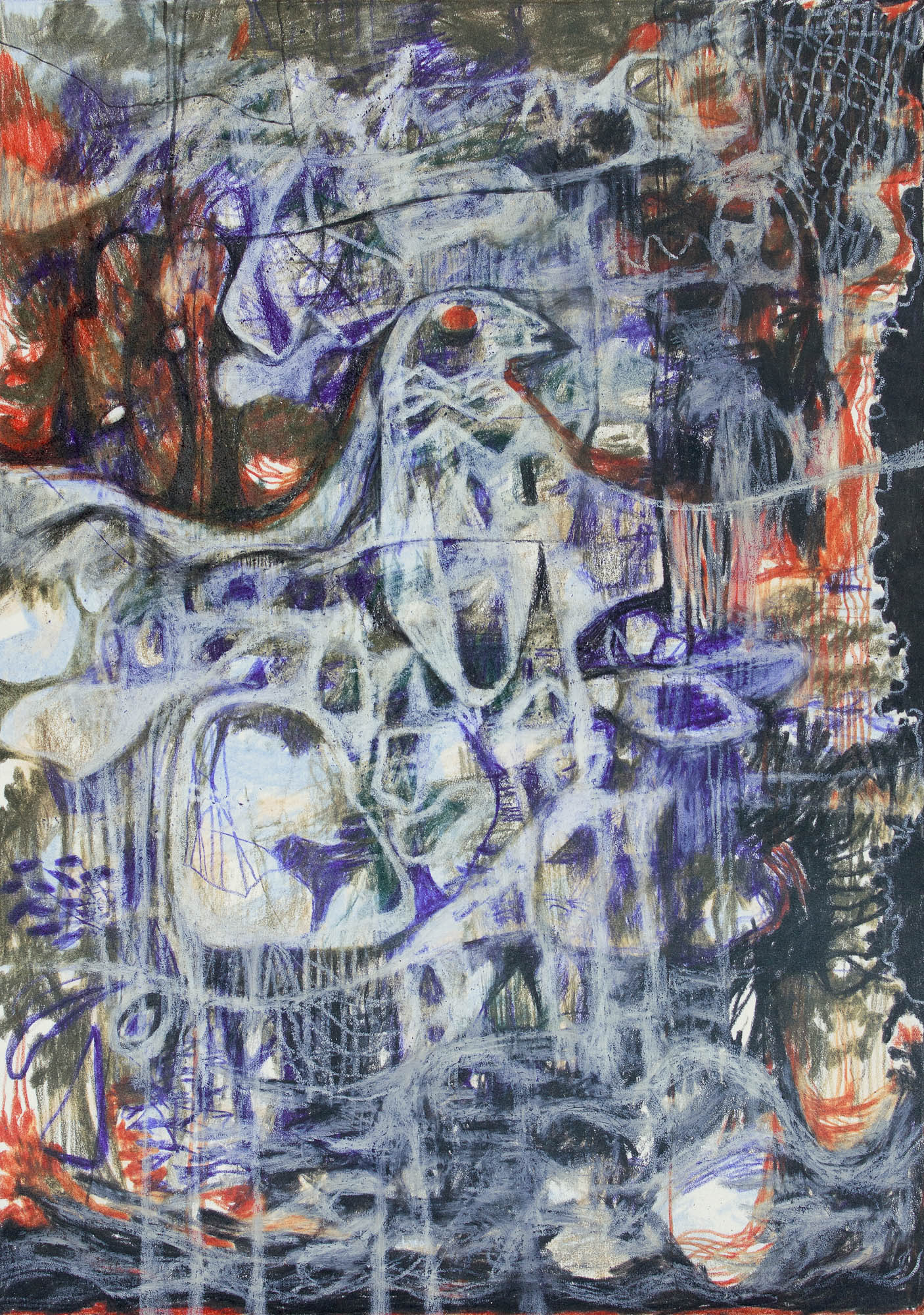 Phoenix color pencil and grease pencil on Bristol paper 10 x 7 inches 2023