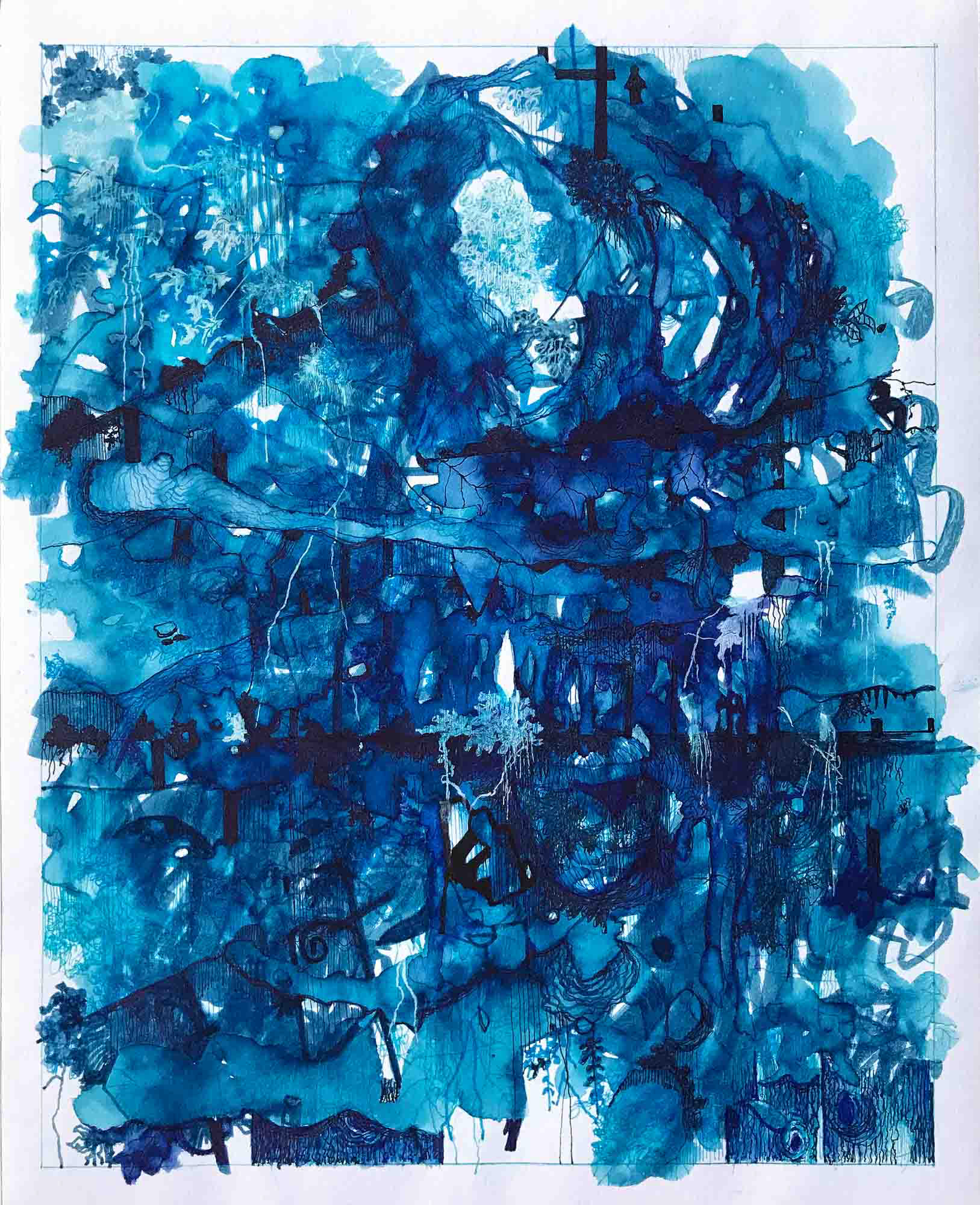 Perfume Garden brush pen, gel pen, wash on paper 8 1/4 x 6 3/4 inches 2021