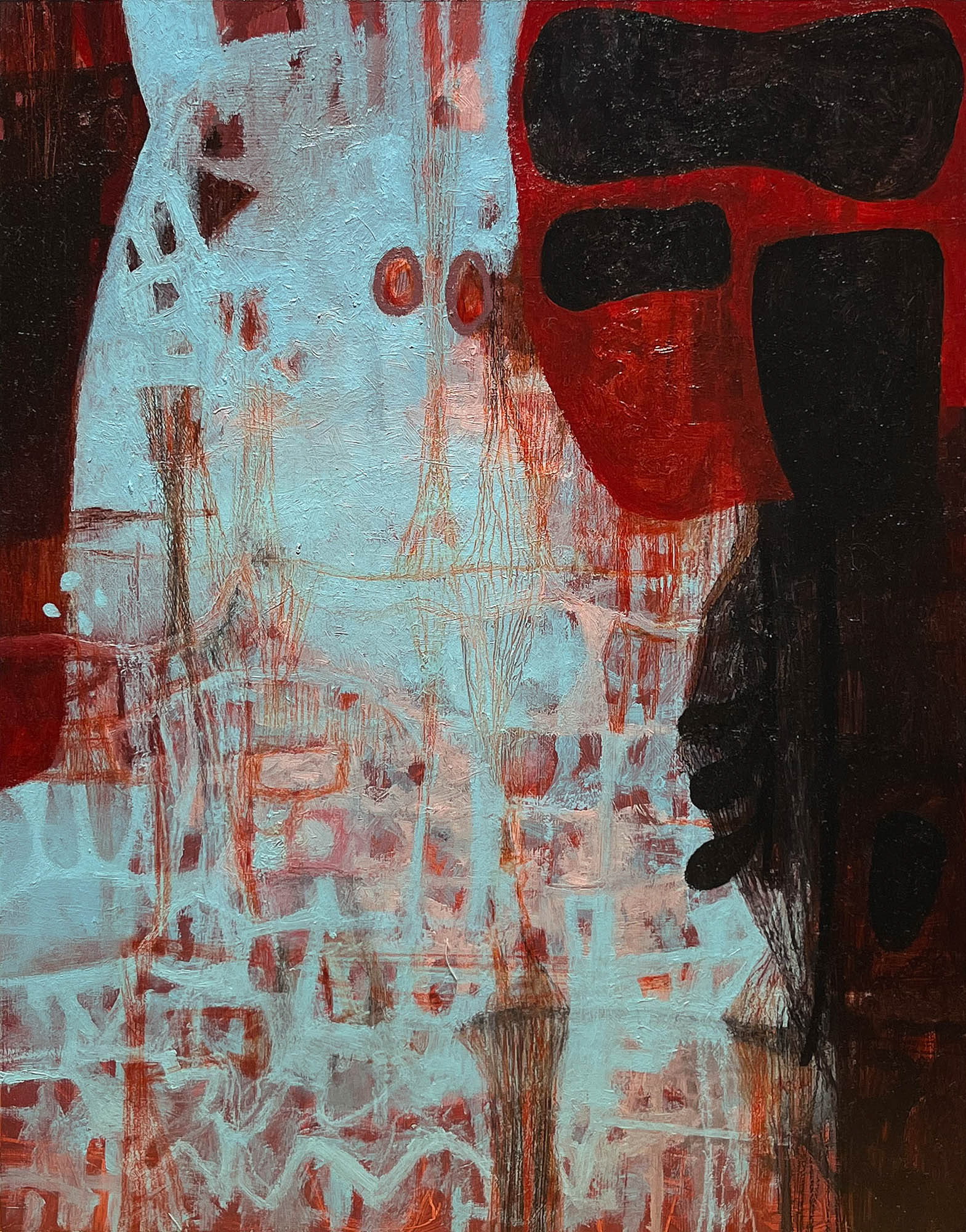 Stage Fright - oil, wax pastel, and color pencil on panel, 14 x 11 inches, 2024