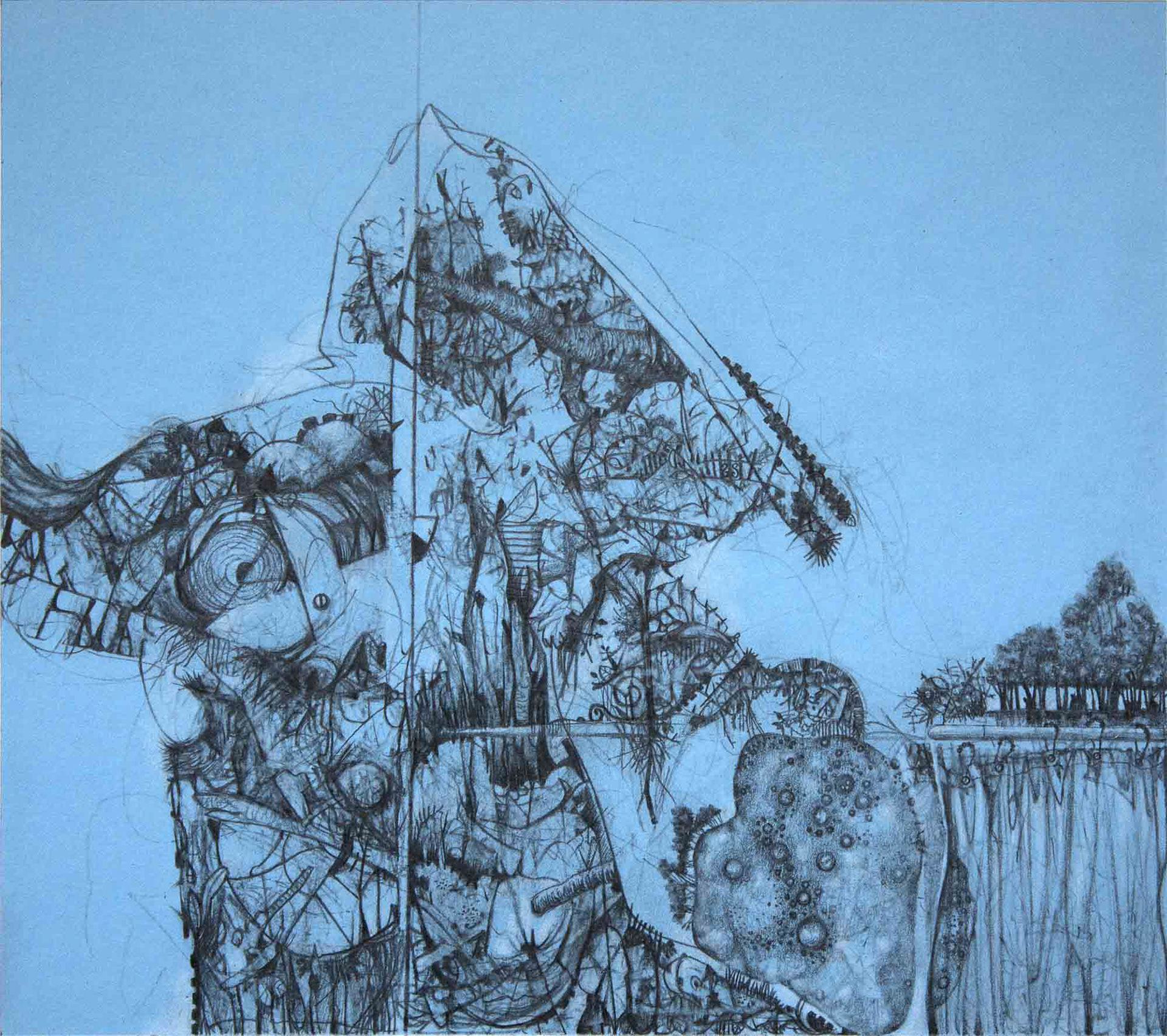 Ablution graphite and white pencil on blue paper 9 x 10 inches 2016