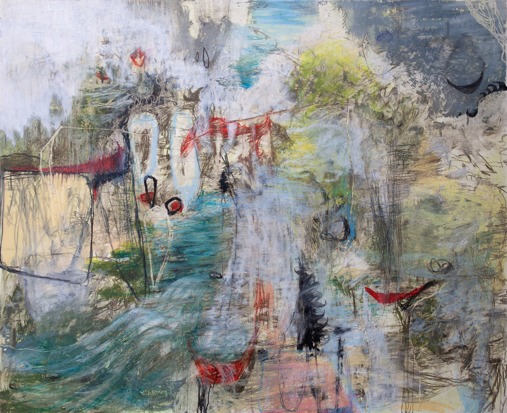 Sprite - wax pastel, oil pastel, color pencil, graphite pencil, and grease pencil on Bristol paper