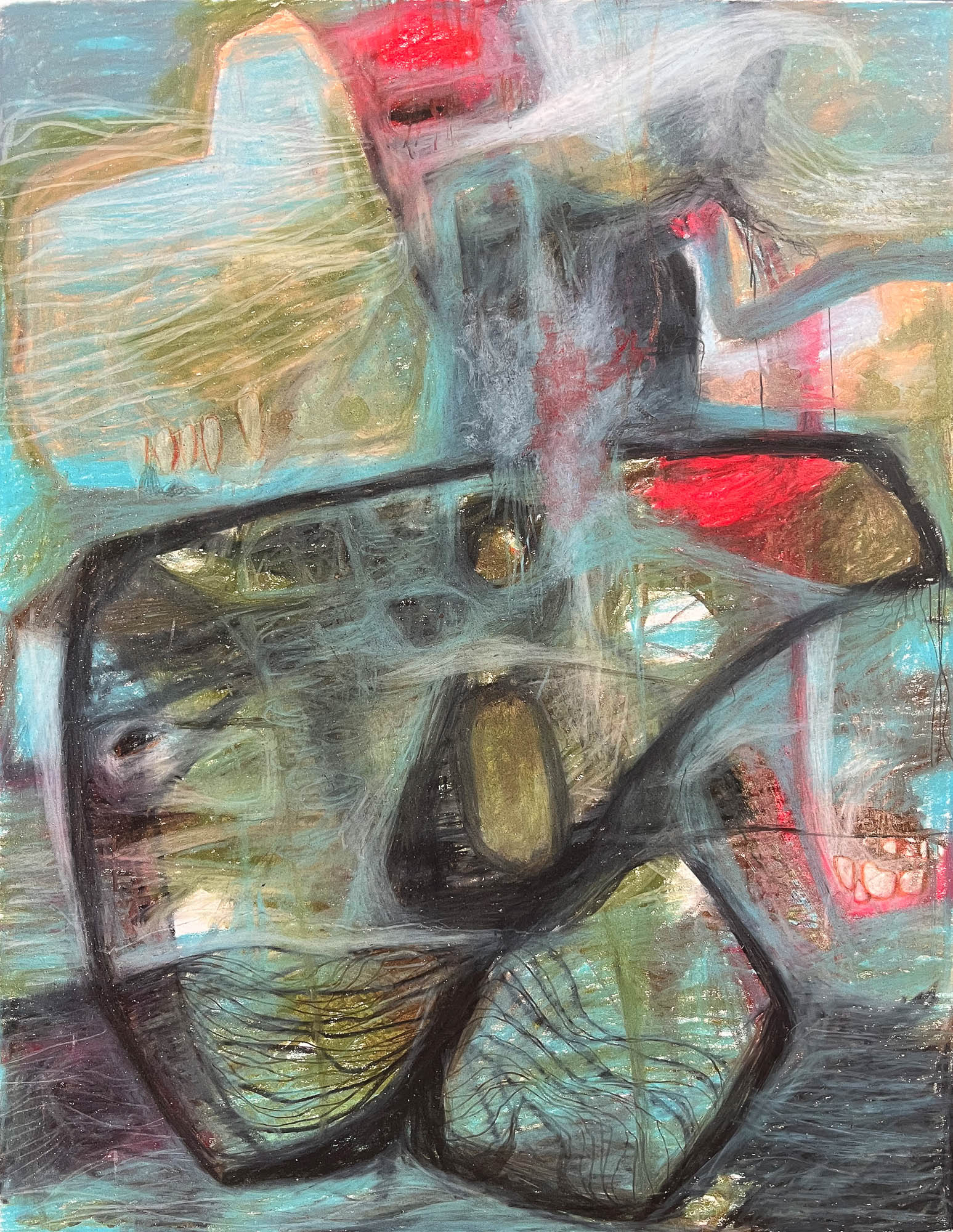 Whale Town wax pastel, oil pastel, and color pencil on Bristol paper 14 x 11 inches 2023