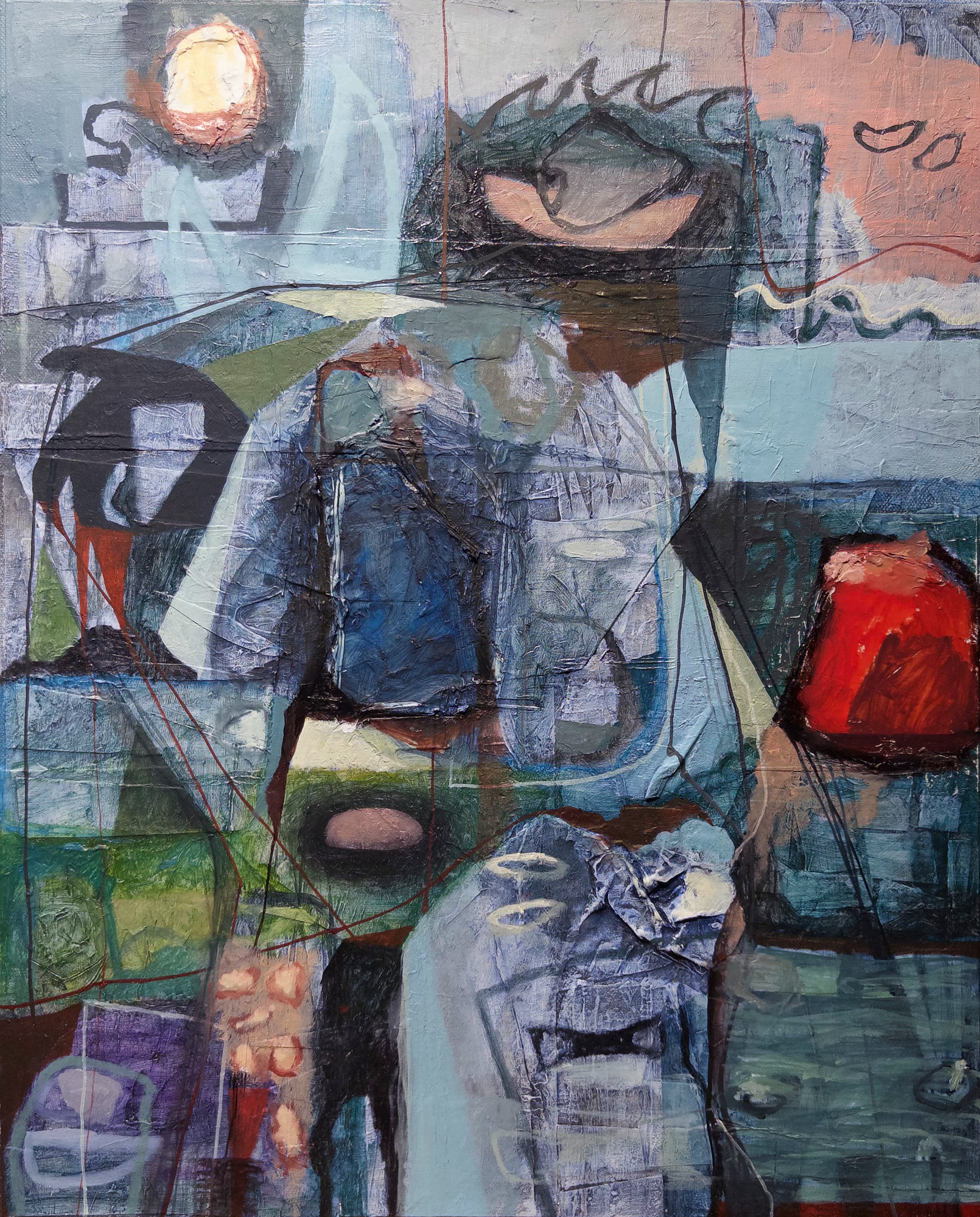 Mixed Signals - Oil, acrylic, molding paste, and paper on canvas, 20 x 16 inches, 2026
