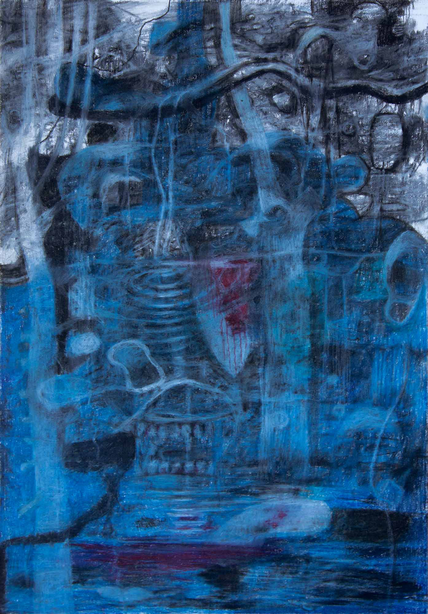 Traps - carbon pencil, grease pencil, and wax pastel on Bristol paper, 10 x 7 inches, 2022